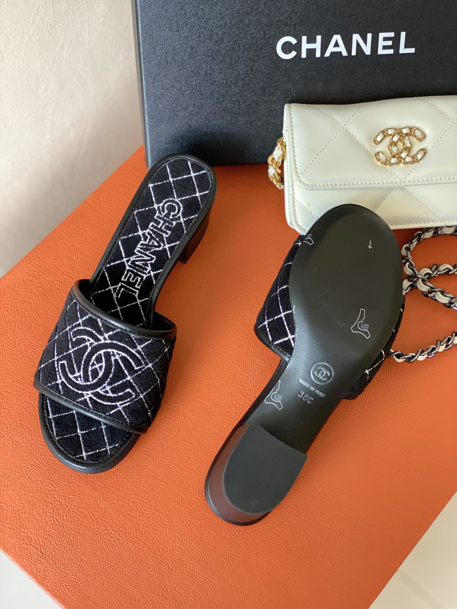 Ch**el Sandals Black For Women 1.77in/4.5cm