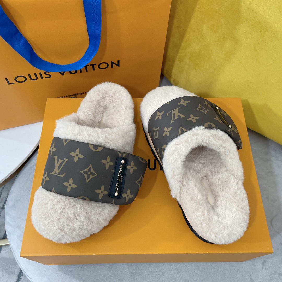 L0vis Vvtt0n Slipper Pillow Flat Comfort Mule Beige For Women