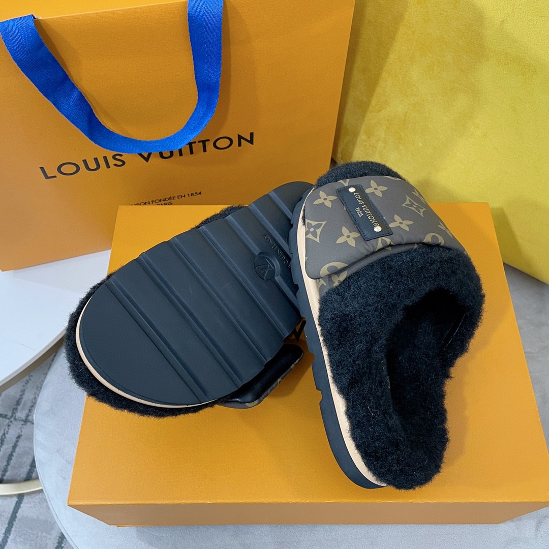 L0vis Vvtt0n Slipper Pillow Flat Comfort Mule Black For Women