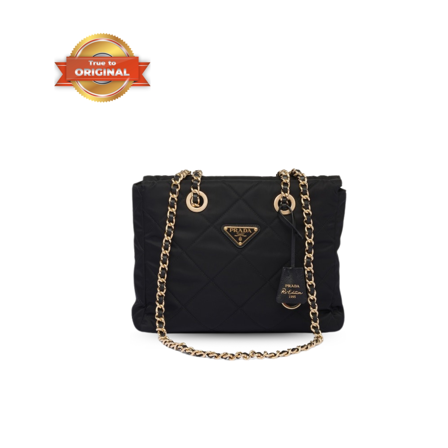 [True-to-ORIGINAL] Pra*a Re-Edition 1995 Chaîne Re-Nylon Tote Bag Black For Women 25cm/9.8in 1BG468_2AOS_F0002_V_COO