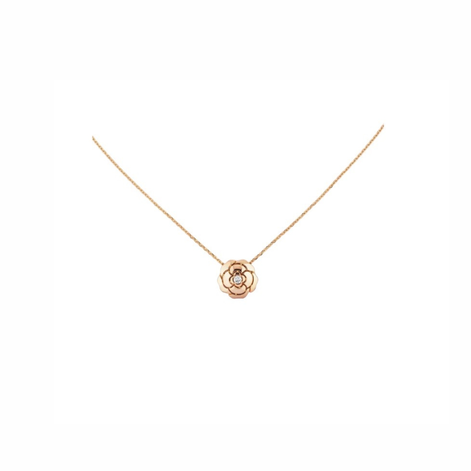 Ch**el Extrait De Camélia Necklace Rose Gold For Women J11660