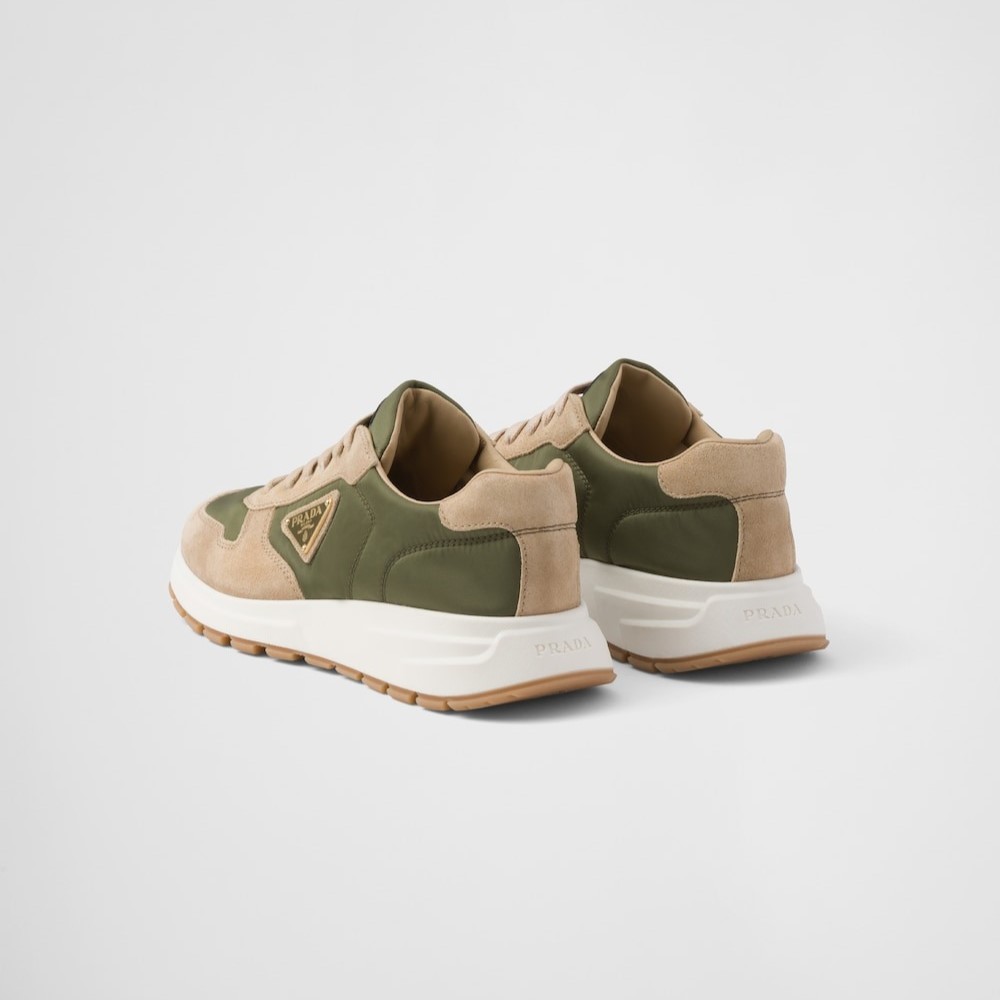 Pra*a Prax 01 Delavé Suede And Re-Nylon Sneakers Ecru/Military For Men 2EE369_3KUY_F03TK_F_D002
