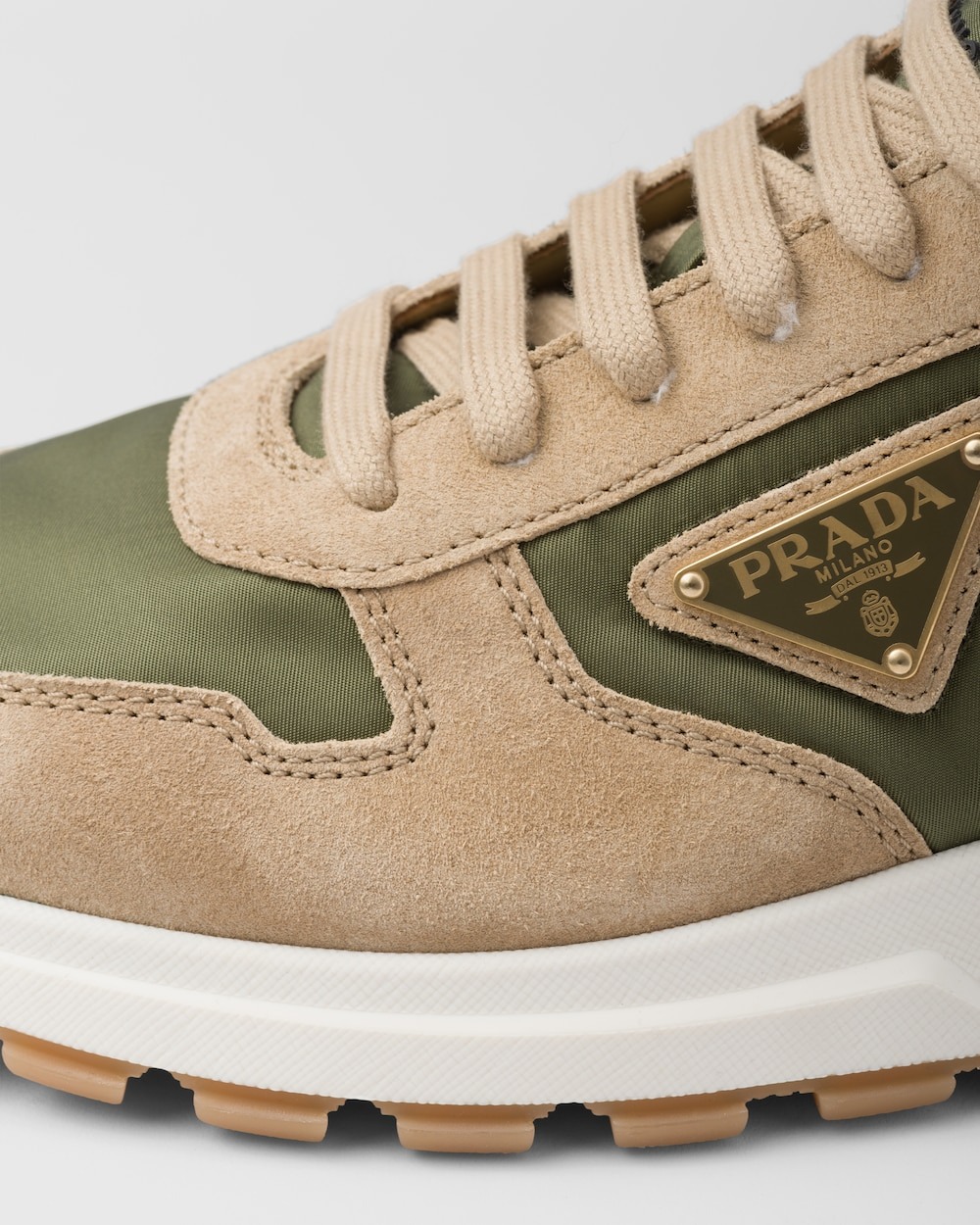 Pra*a Prax 01 Delavé Suede And Re-Nylon Sneakers Ecru/Military For Men 2EE369_3KUY_F03TK_F_D002