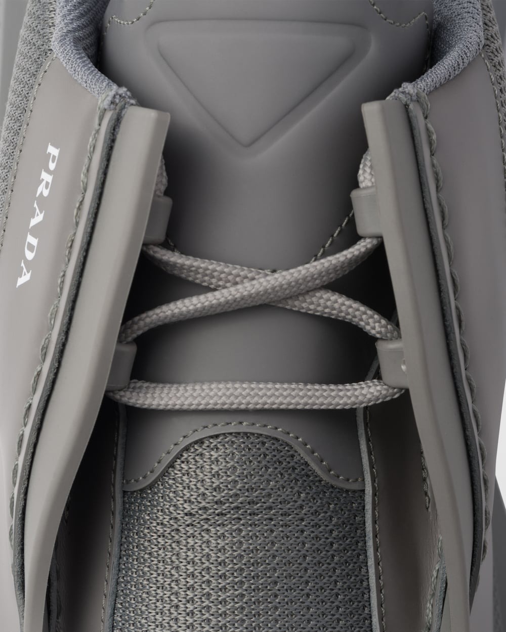 Pra*a Systeme Brushed Leather Sneakers With Bike Fabric And Suede Marble Gray For Men 2EG424_3C37_F0DWG