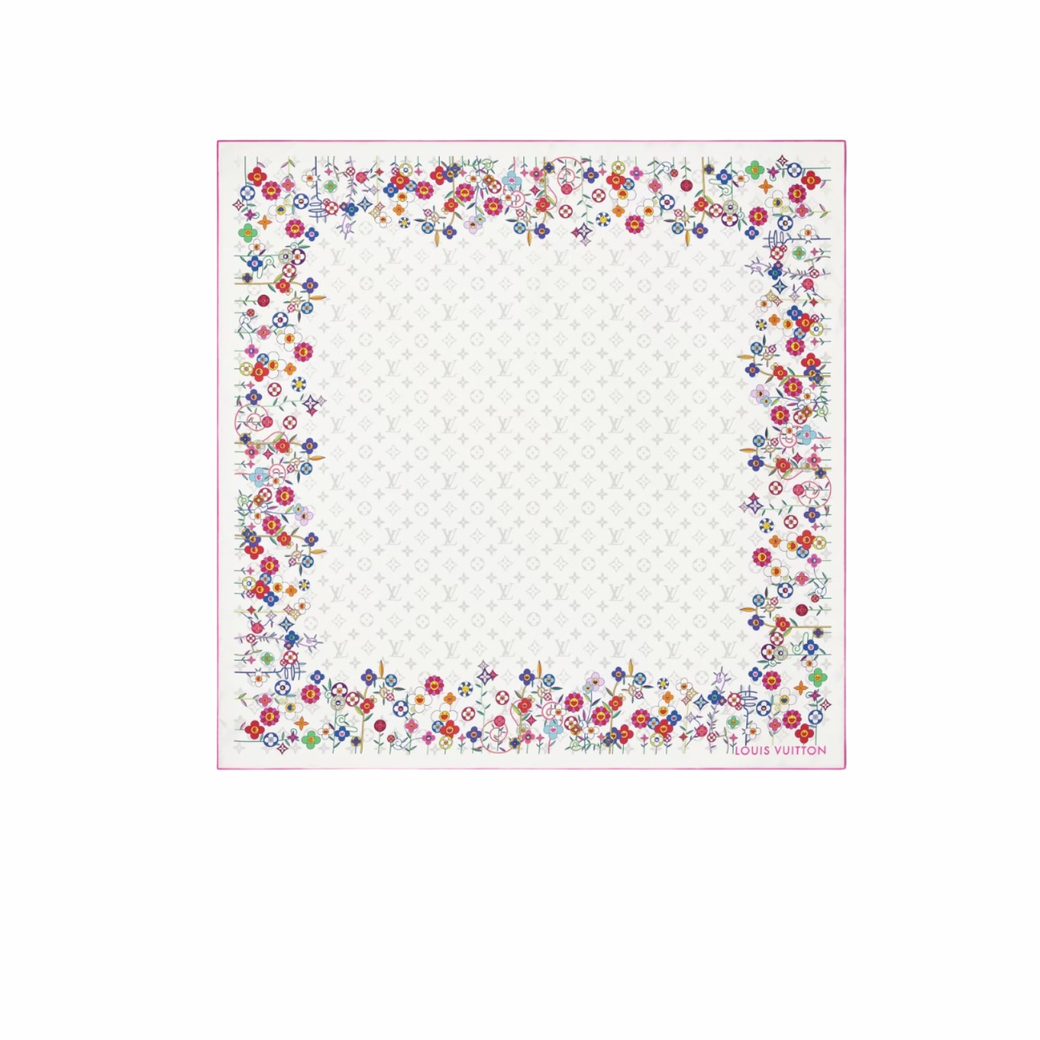 L0vis Vvtt0n LV x TM Monogram S*perflat Flowers Square 90 Scarf White For Women M96263