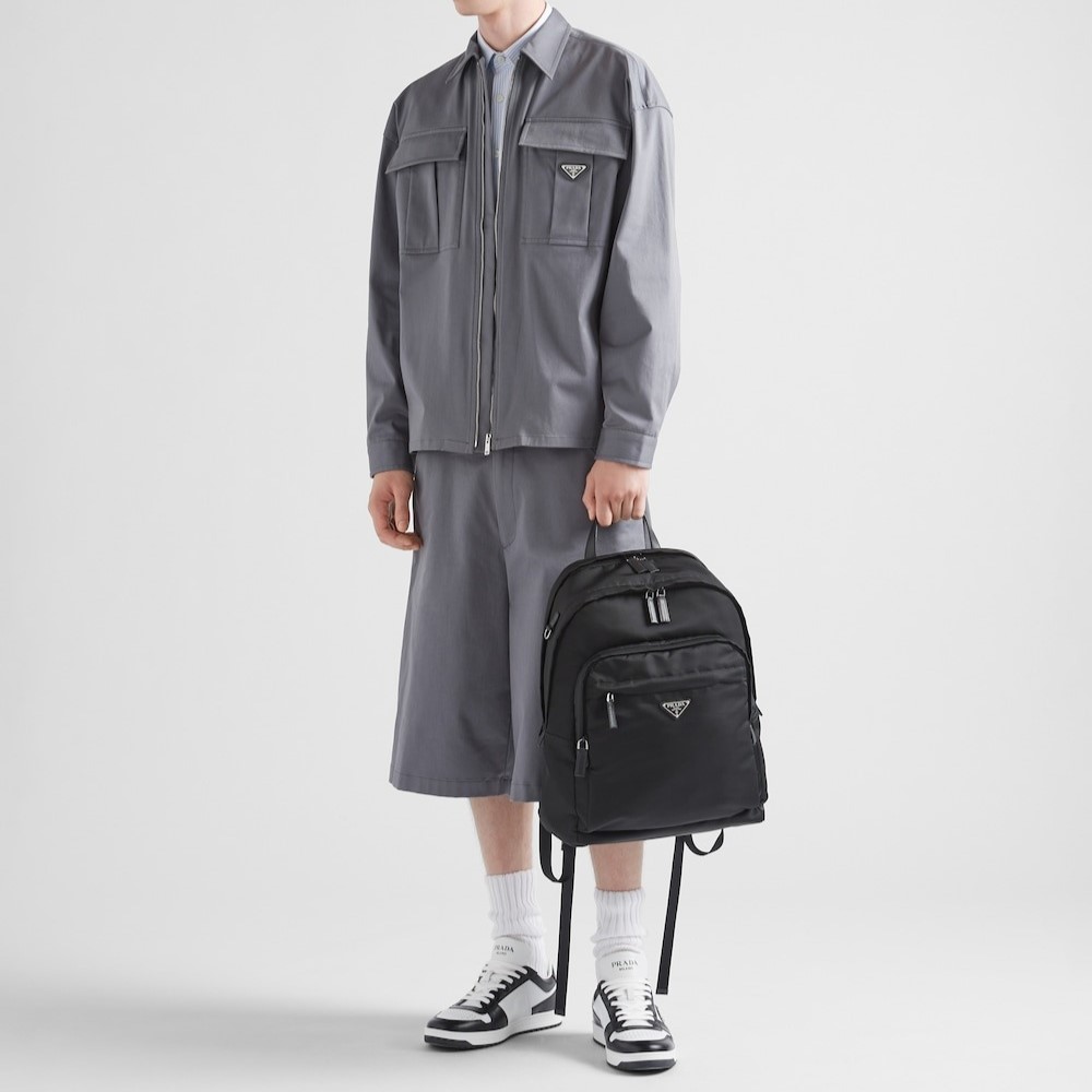 Pra*a Re-Nylon And Saffiano Leather Backpack Black For Men 12.2in/31cm 2VZ048_2DMG_F0002_V_OOO