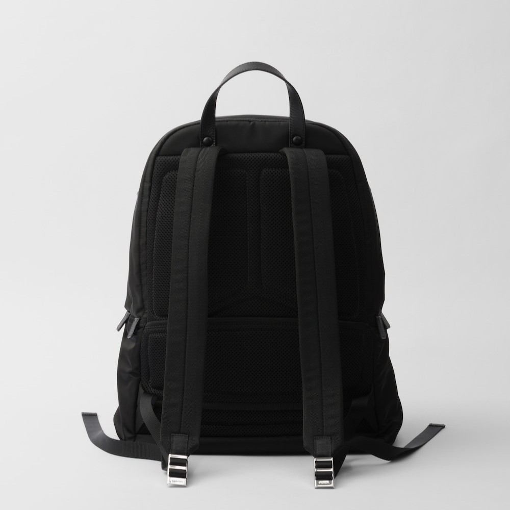 Pra*a Re-Nylon And Saffiano Leather Backpack Black For Men 12.2in/31cm 2VZ048_2DMG_F0002_V_OOO