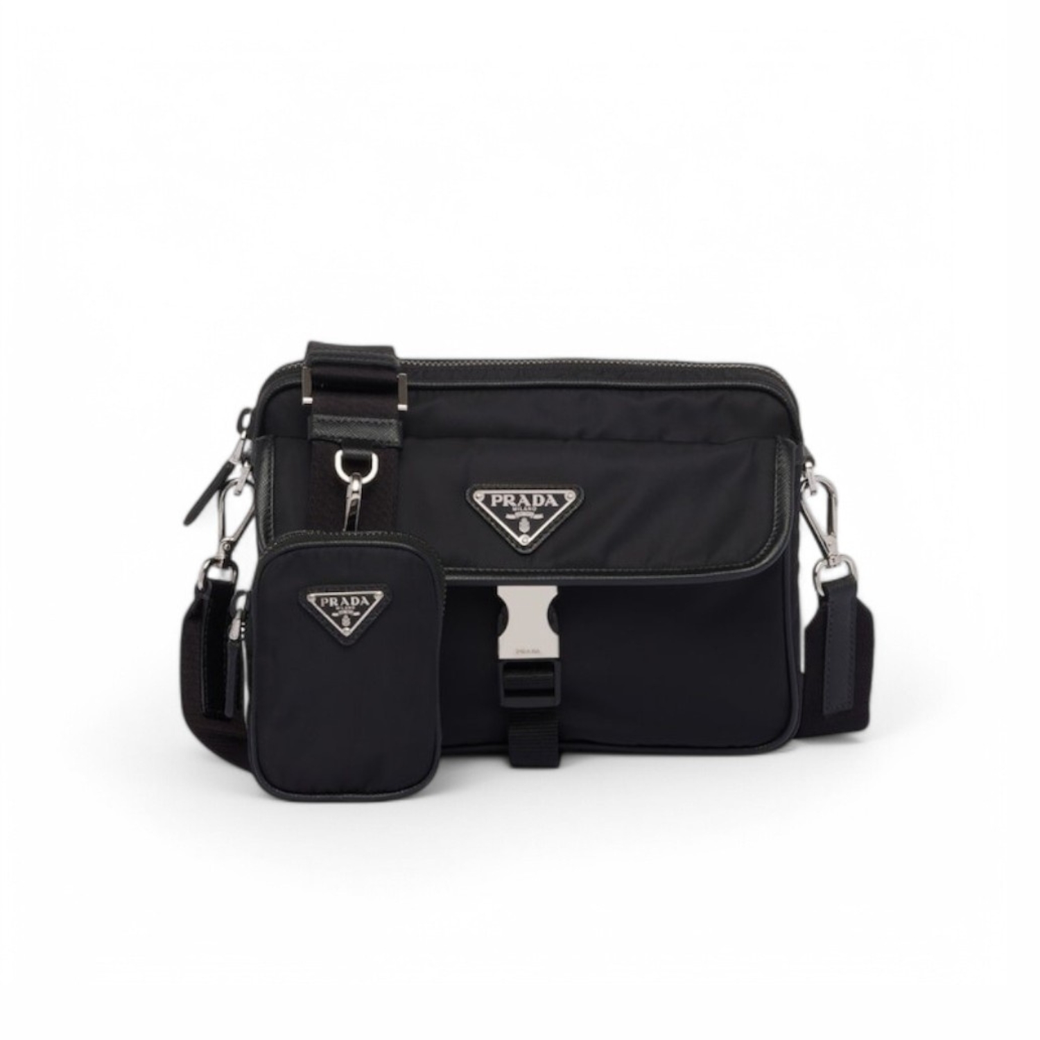 Pra*a Re-Nylon And Saffiano Leather Shoulder Bag Black For Men 8.7in/22cm 2VH133_2DMH_F0002_V_XMP