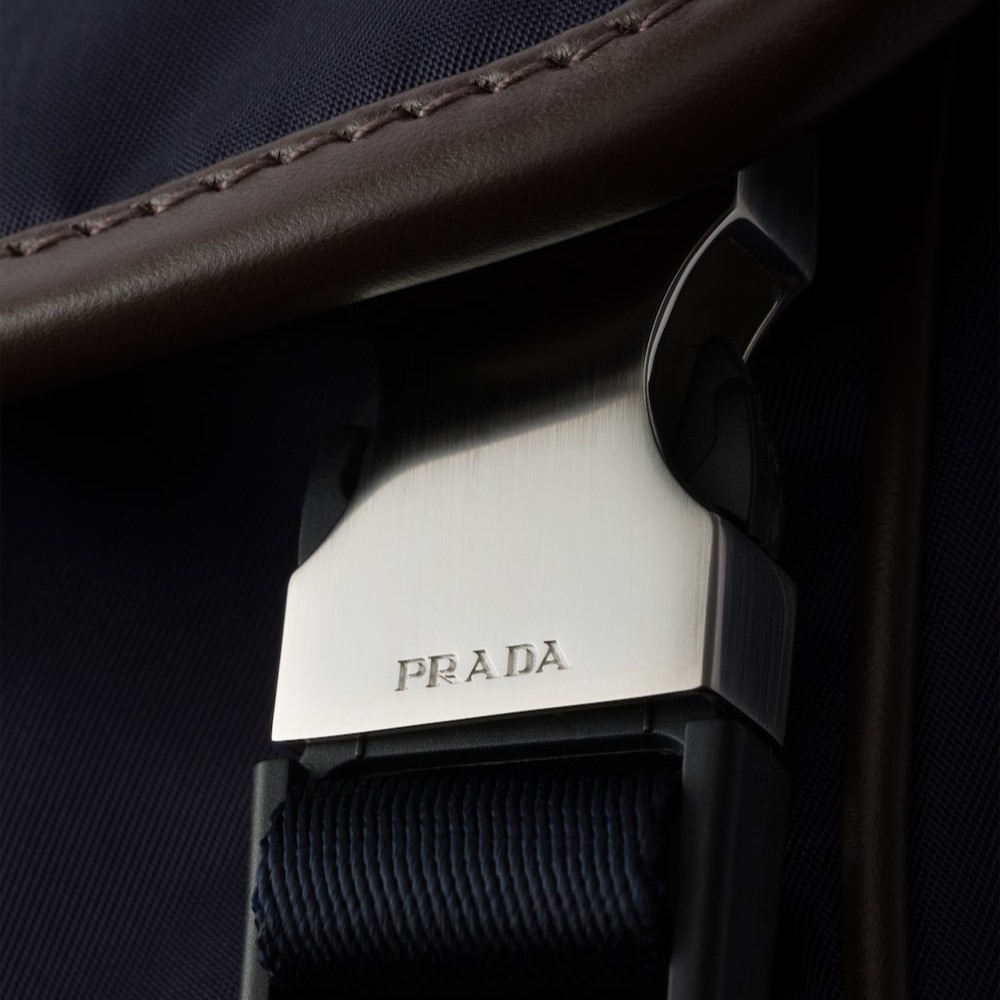 Pra*a Small Re-Nylon And Leather Shoulder Bag Blue For Men 8.9in/22.5cm 2VD066_384_F0C1B_V_OOF