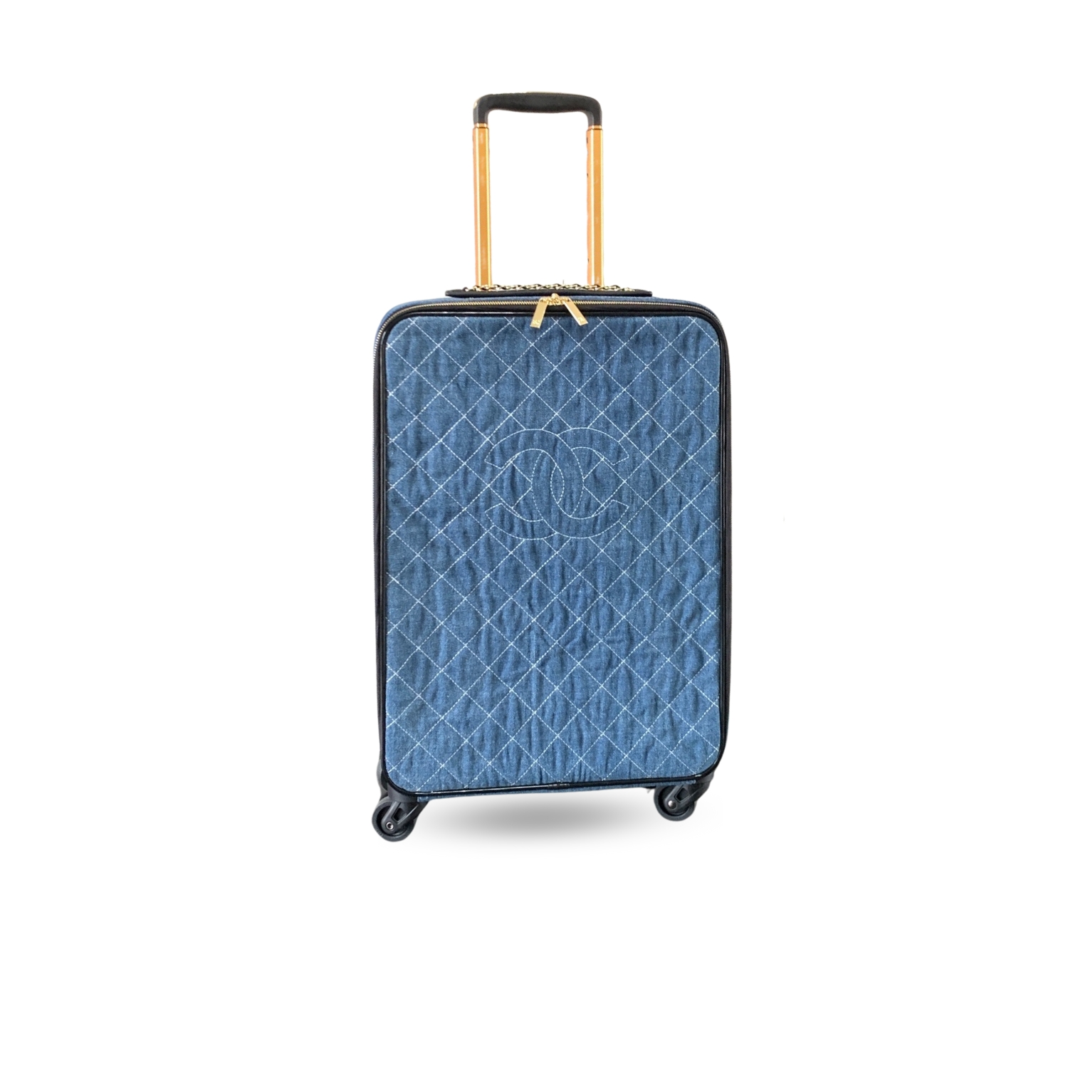 Ch**el Classic D1am0nd-Quilted Suitcase Blue 19.7in/50cm