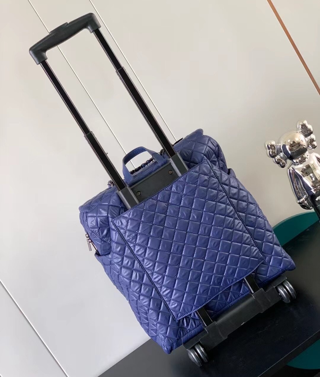 Ch**el Classic Quilted Suitcase Blue 17.7in/45cm