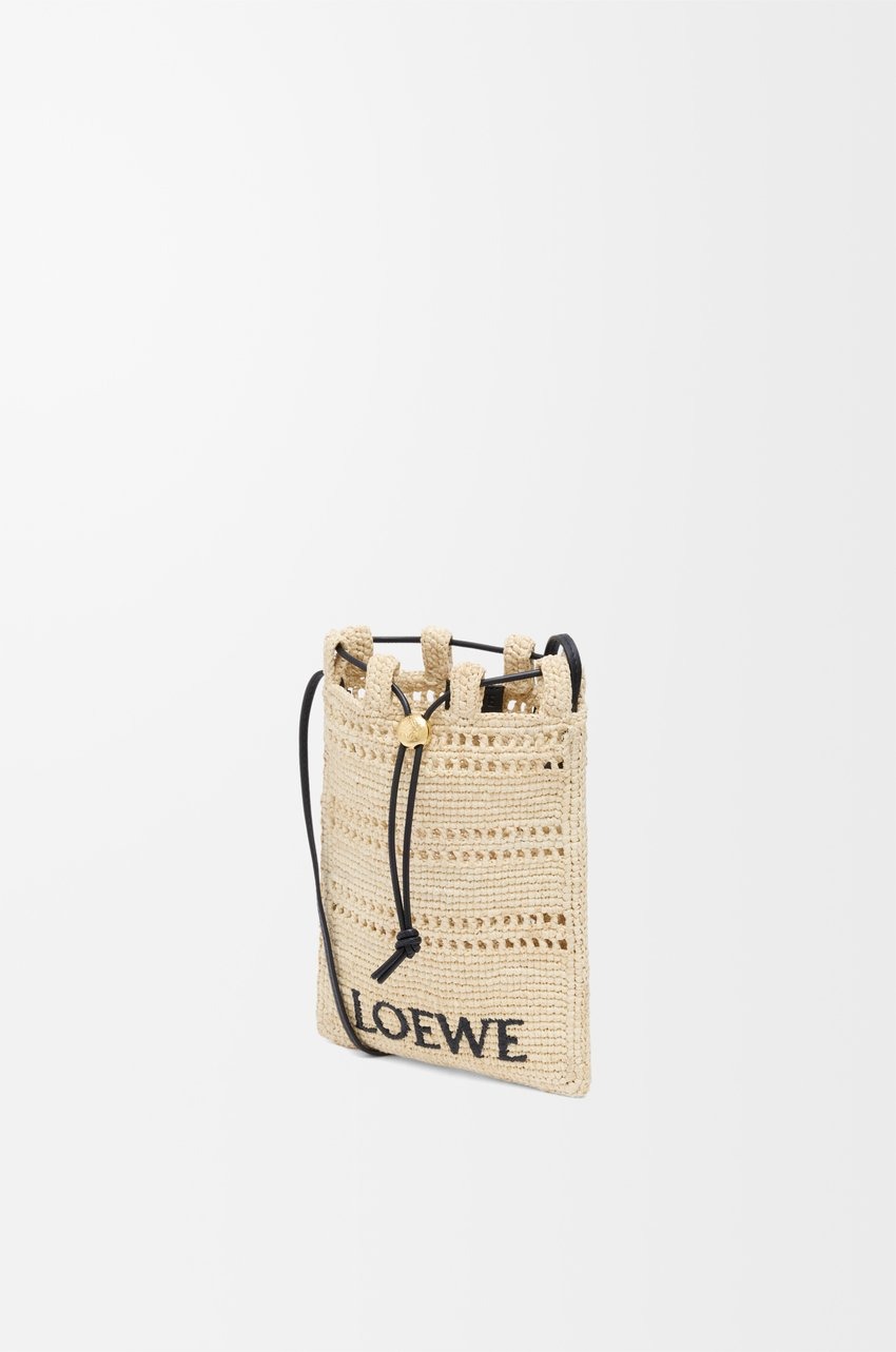 L0ew* Drawstring Pocket In Raffia Natural/Black For Women 21cm/8.3in – C756PHPX01