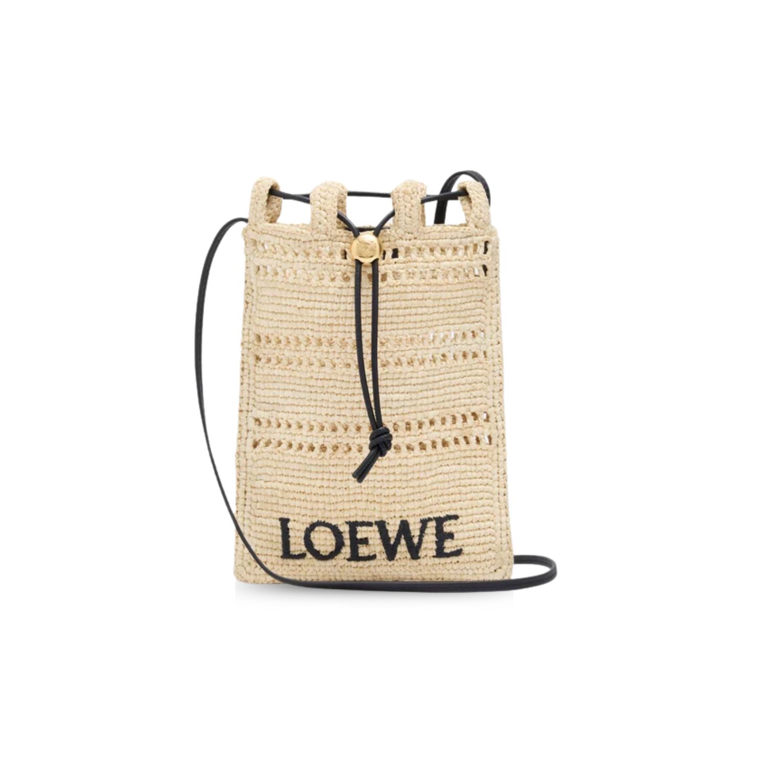 L0ew* Drawstring Pocket In Raffia Natural/Black For Women 21cm/8.3in – C756PHPX01