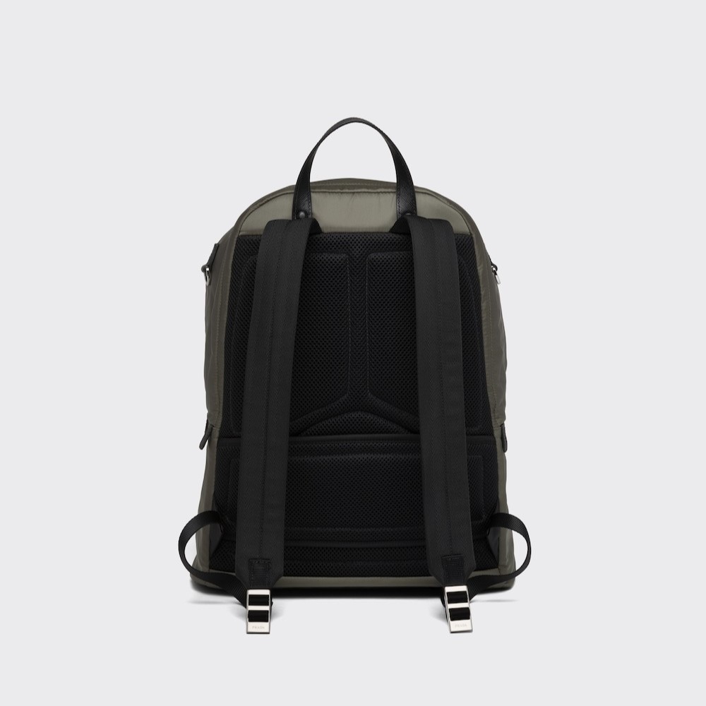 Pra*a Re-Nylon And Leather Backpack Forest Green For Men 12.2in/31cm 2VZ048_2DMG_F0414_V_OOO