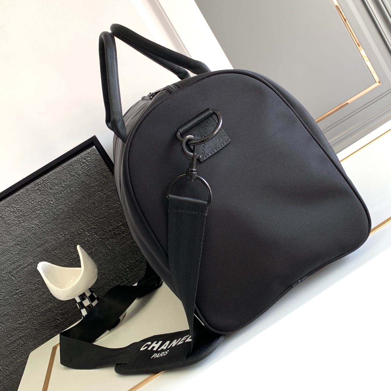 Ch**el CC Logo Novelty Boston Travel Bag Black For Women 17.7in/45cm