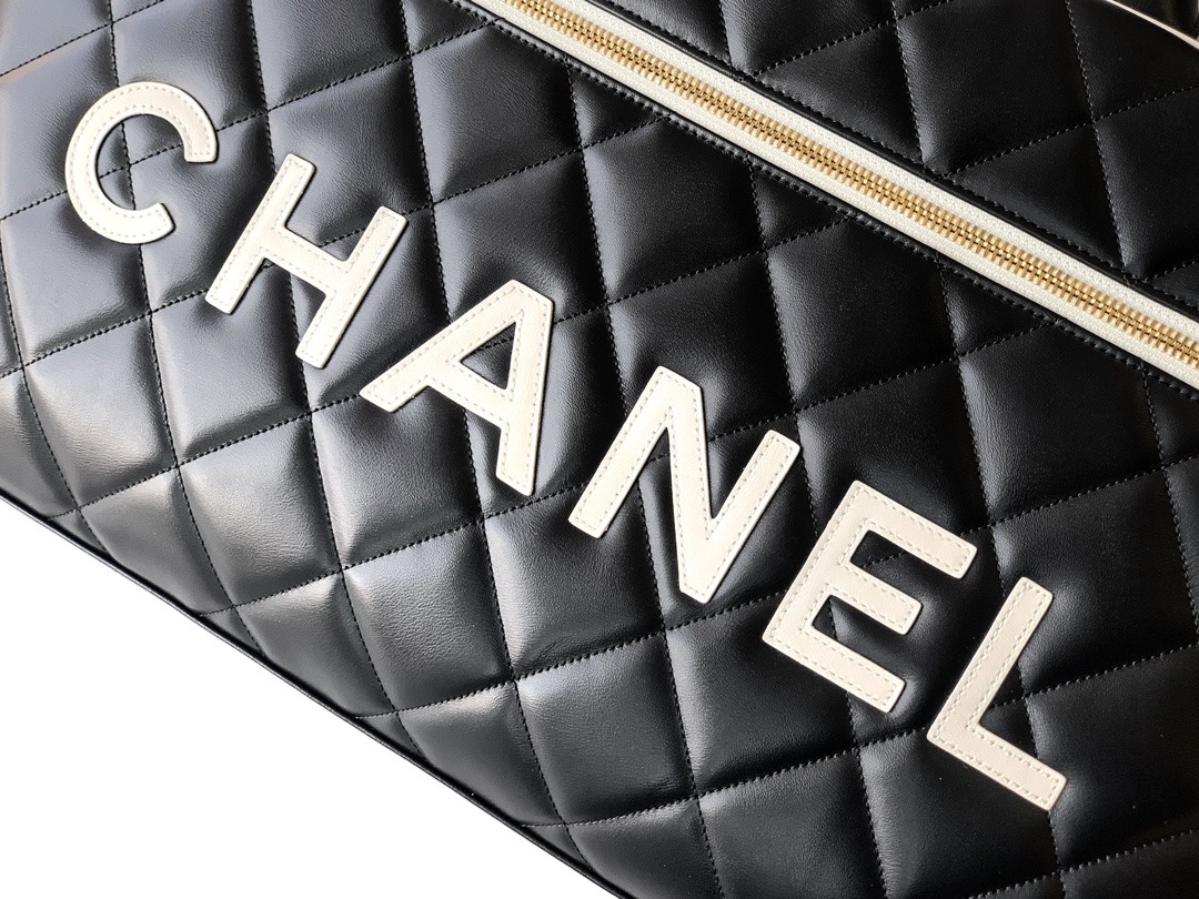 Ch**el Quilted Vintage Sports Line Boston Bag Black For Women 19in/48cm
