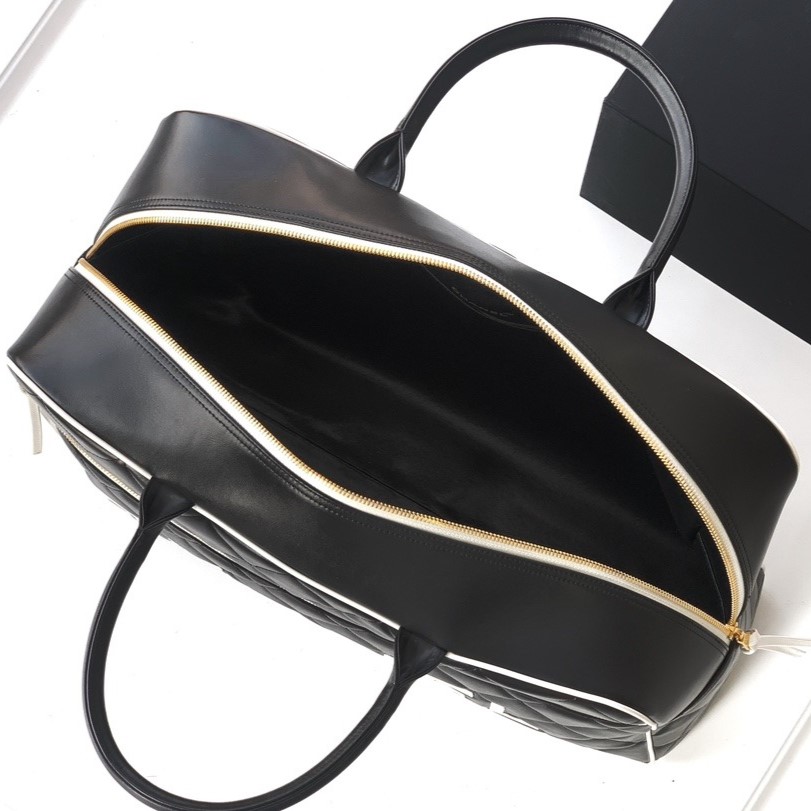 Ch**el Quilted Vintage Sports Line Boston Bag Black For Women 19in/48cm