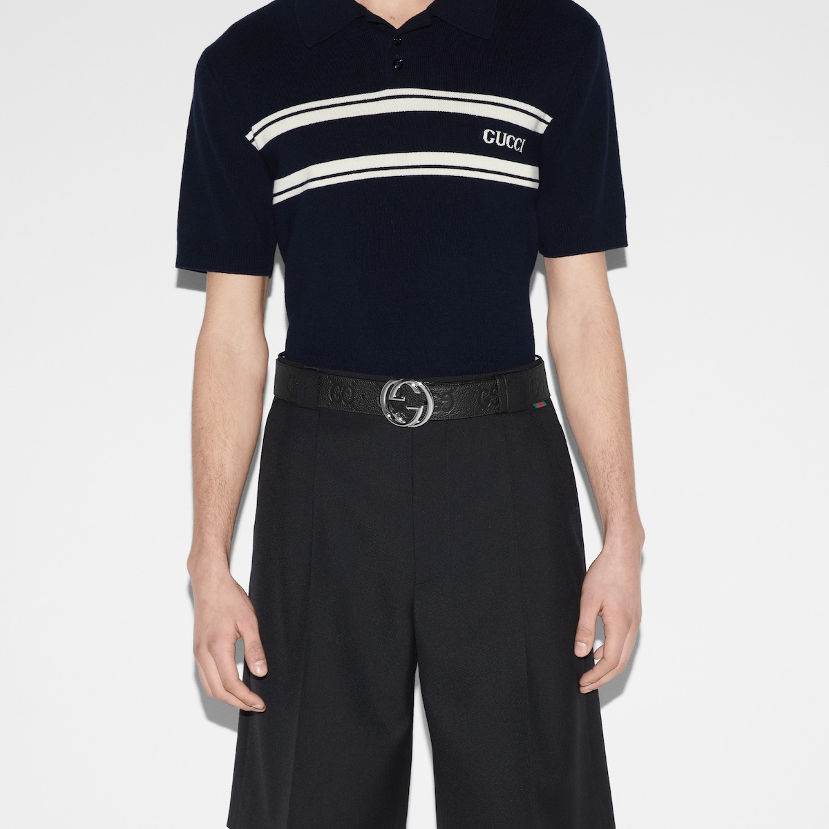 Gvc*1 Wide Belt 40mm With Interlocking G Buckle Black For Men 794196 AABZA 1000