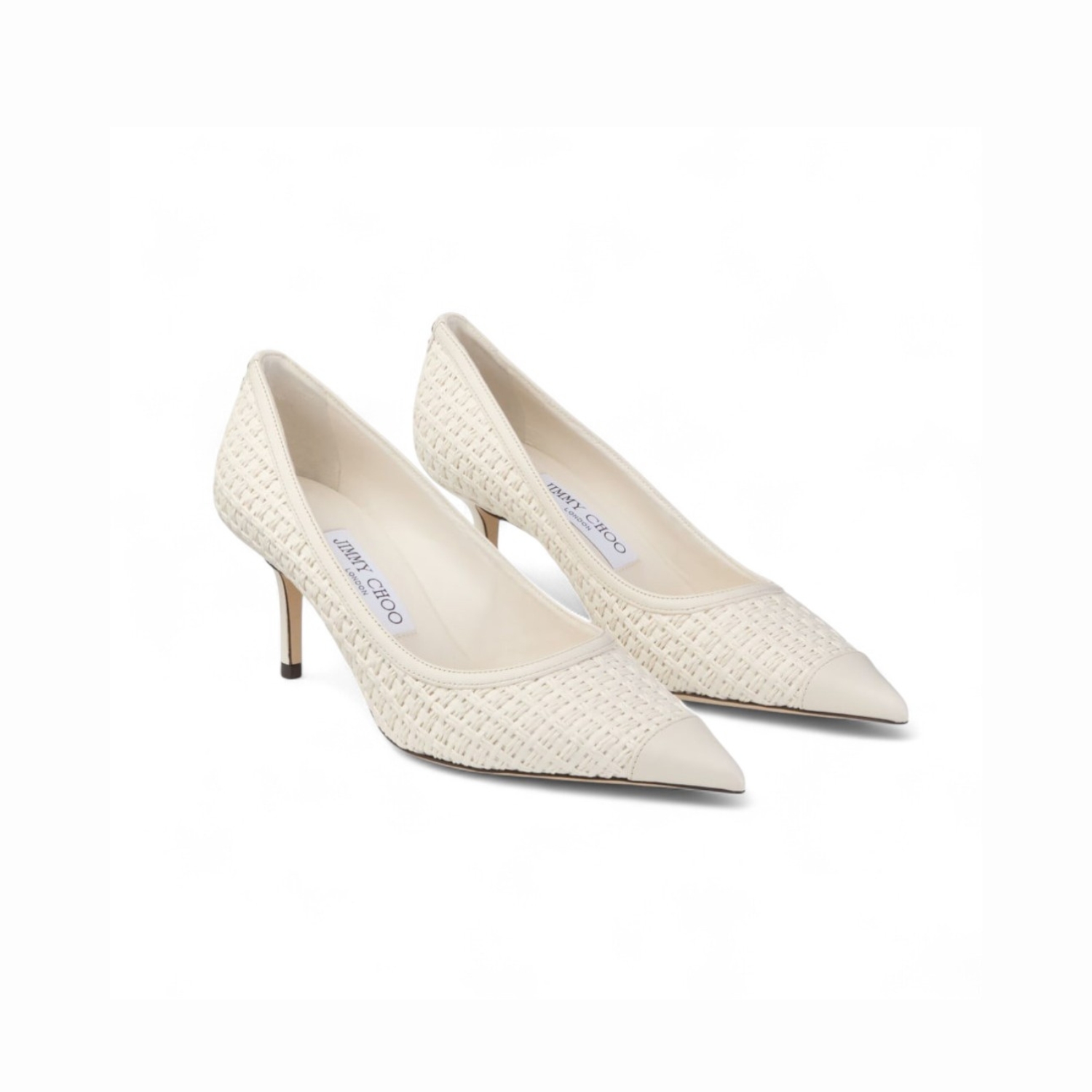 J1m*y Ch00 Love 65 Raffia And Leather Pumps Latte For Women LOVE65JVZ