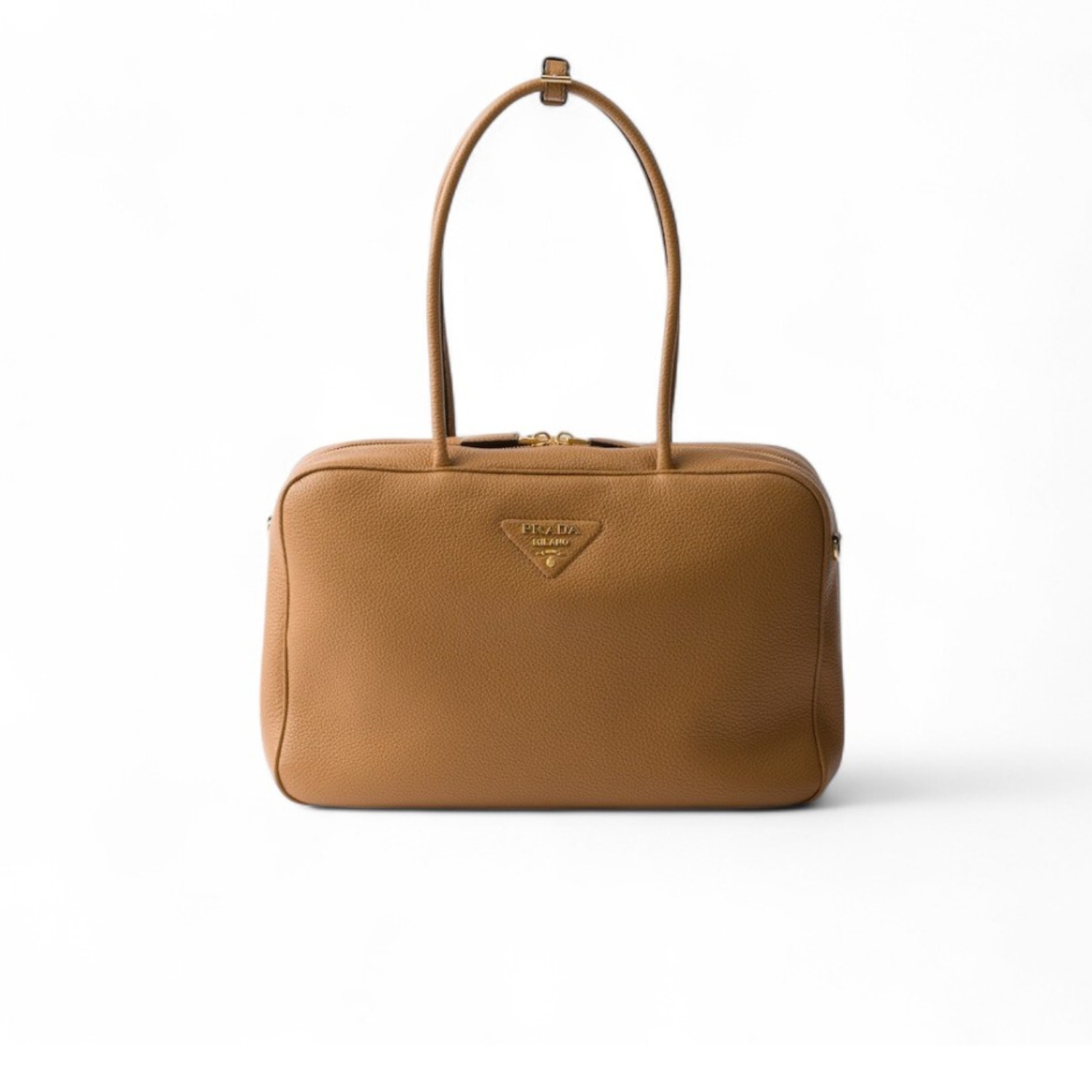 Pra*a Large Leather Top-Handle Bag Caramel For Men 13.4in/34cm 1BB128_2DKV_F03V8_V_ONO