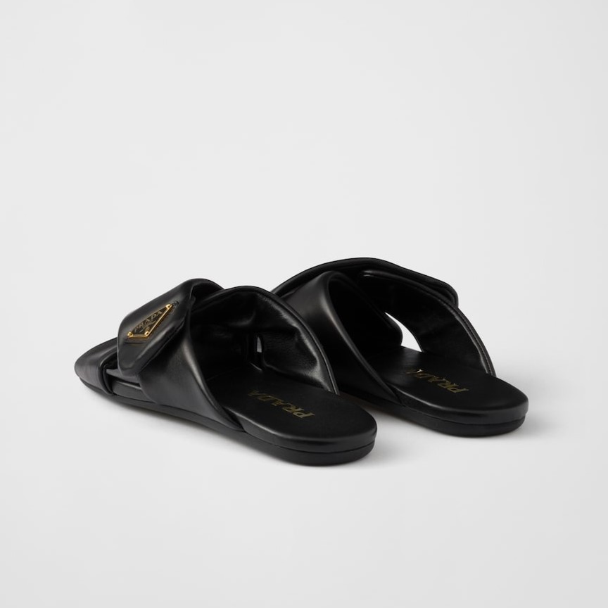 Pra*a Padded Leather Slides Black For Women 1XX713_ZHP_F0002_F_005