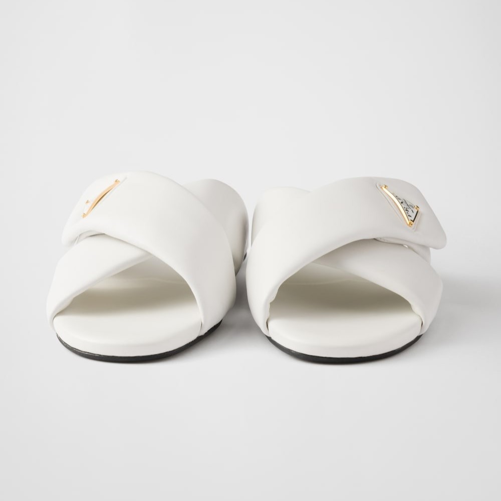 Pra*a Padded Leather Slides White For Women 1XX713_ZHP_F0009_F_005