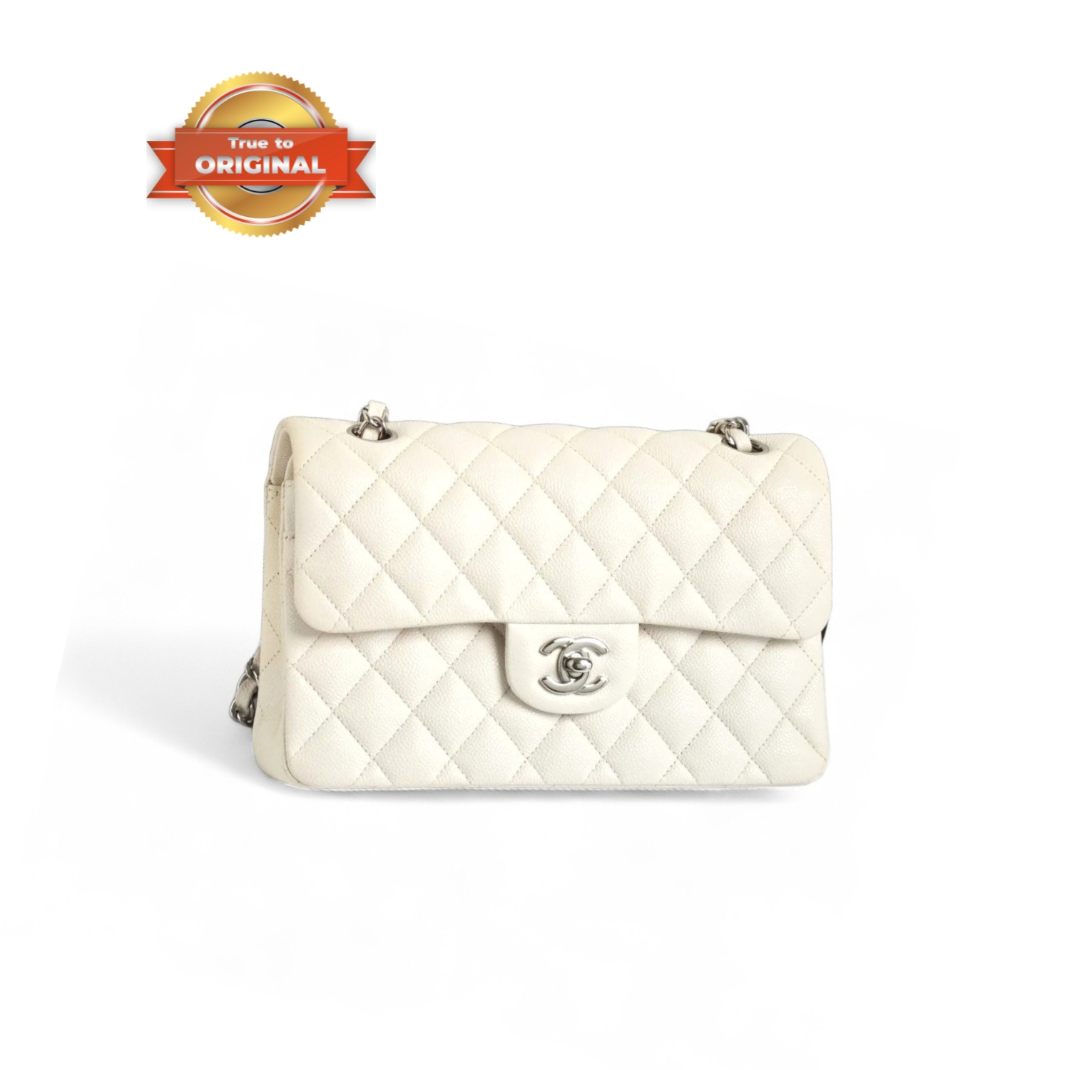 [True-to-ORIGINAL] Ch**el Small Classic Double Flap White Silver-Toned For Women 9in/23cm