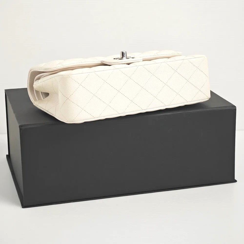 [True-to-ORIGINAL] Ch**el Small Classic Double Flap White Silver-Toned For Women 9in/23cm