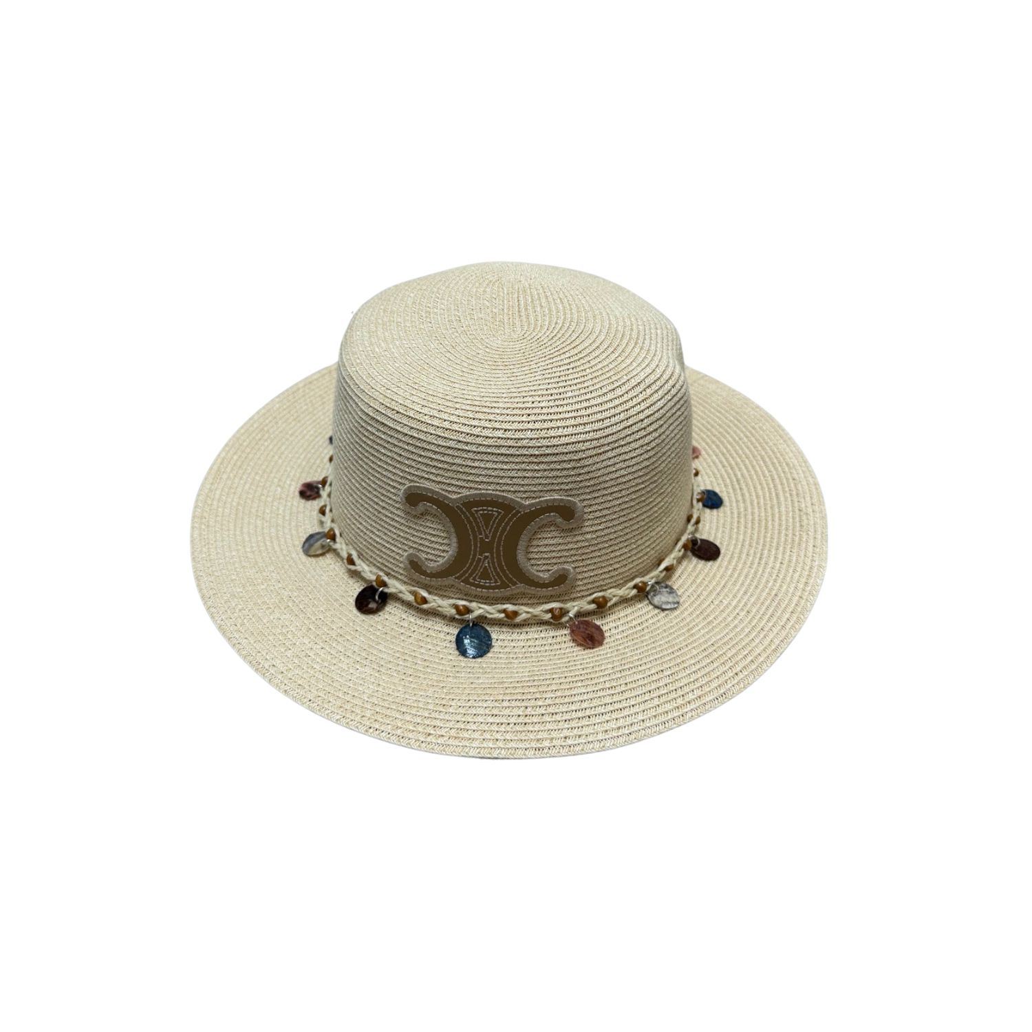 Ce1i*e Wide Brim Straw Hat Raffia Light Beige For Women 57cm/22.4in