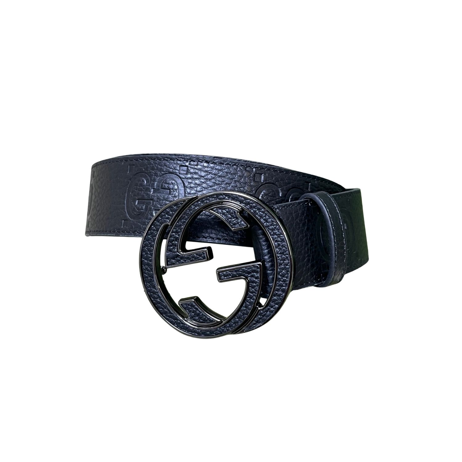 Gvc*1 GG Marmont Circle Buckle Belt Black Leather With Black Trim 40mm