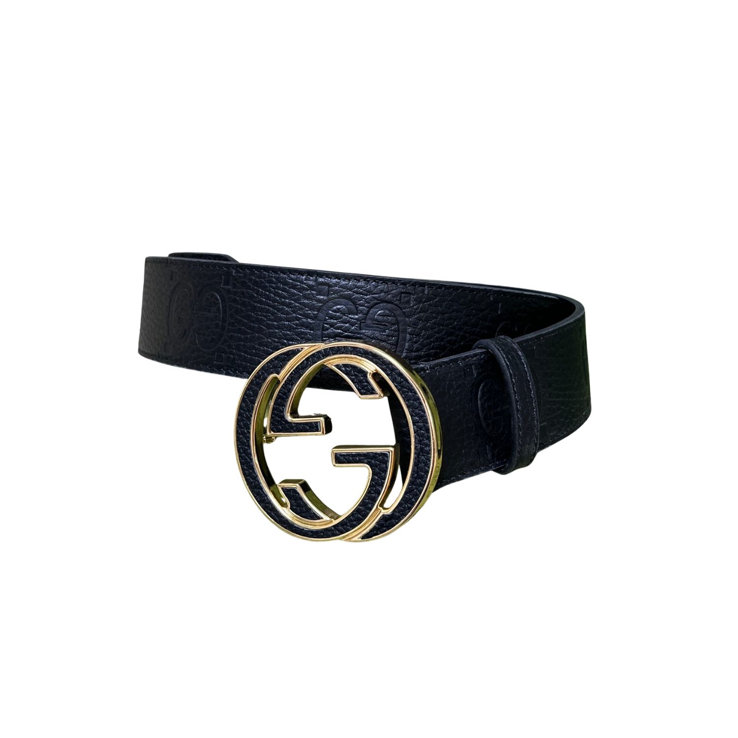 Gvc*1 GG Marmont Circle Buckle Belt Black Leather With Gold Trim 40mm