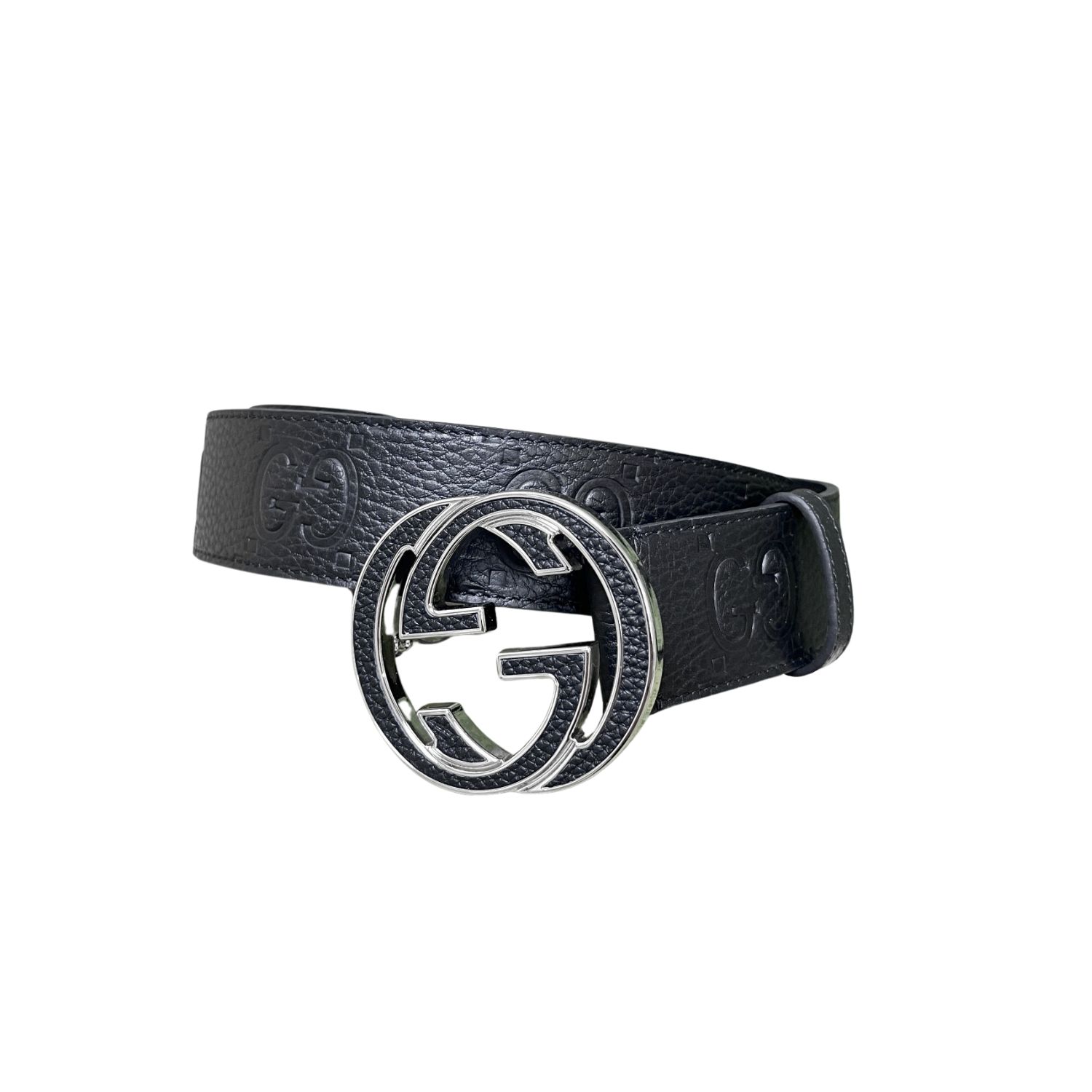 Gvc*1 GG Marmont Circle Buckle Belt Black Leather With Silver Trim 40mm