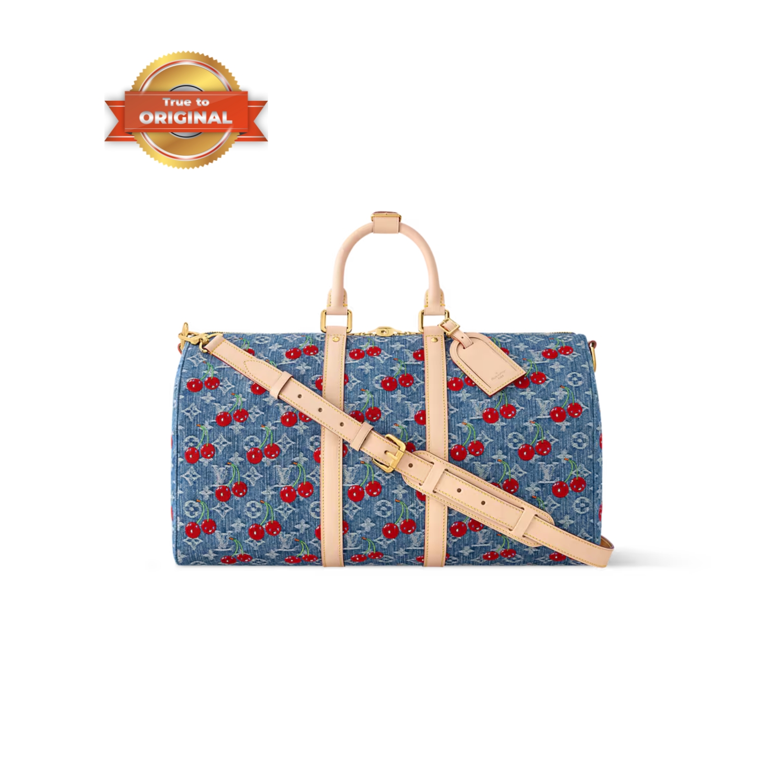 [True-to-ORIGINAL] L0vis Vvtt0n LV x TM Keepall Bandoulière 45 Cherry Denim 17.7in/45 cm M13875