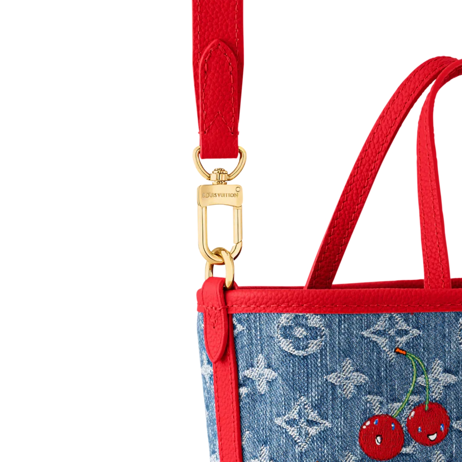 [True-to-ORIGINAL] L0vis Vvtt0n LV x TM Neverfull Inside Out BB Cherry Denim For Women 10.4in/26cm M14997