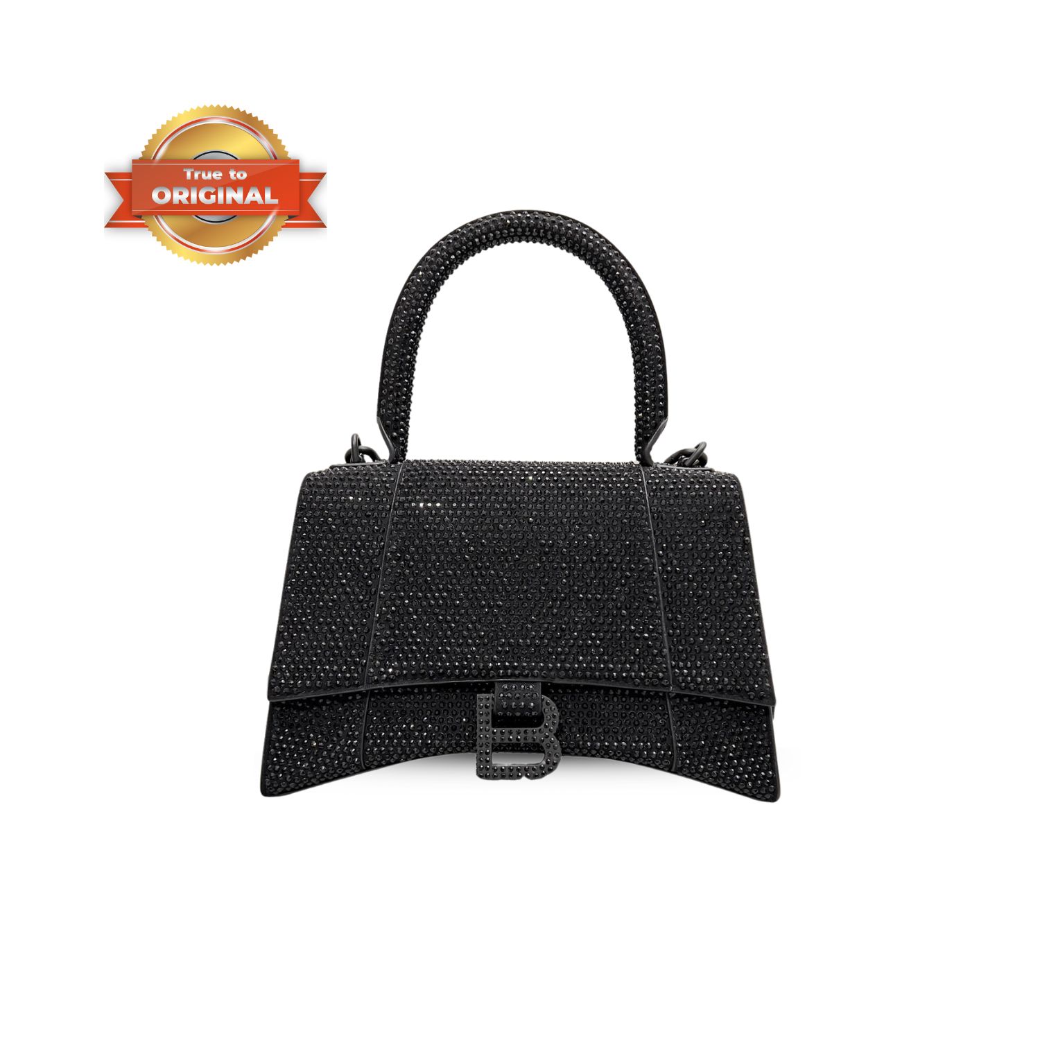 [True-to-ORIGINAL] Ba1en*iaga Furry Hourglass Small Handbag With Rhinestones In Black For Women 24cm/9.4in