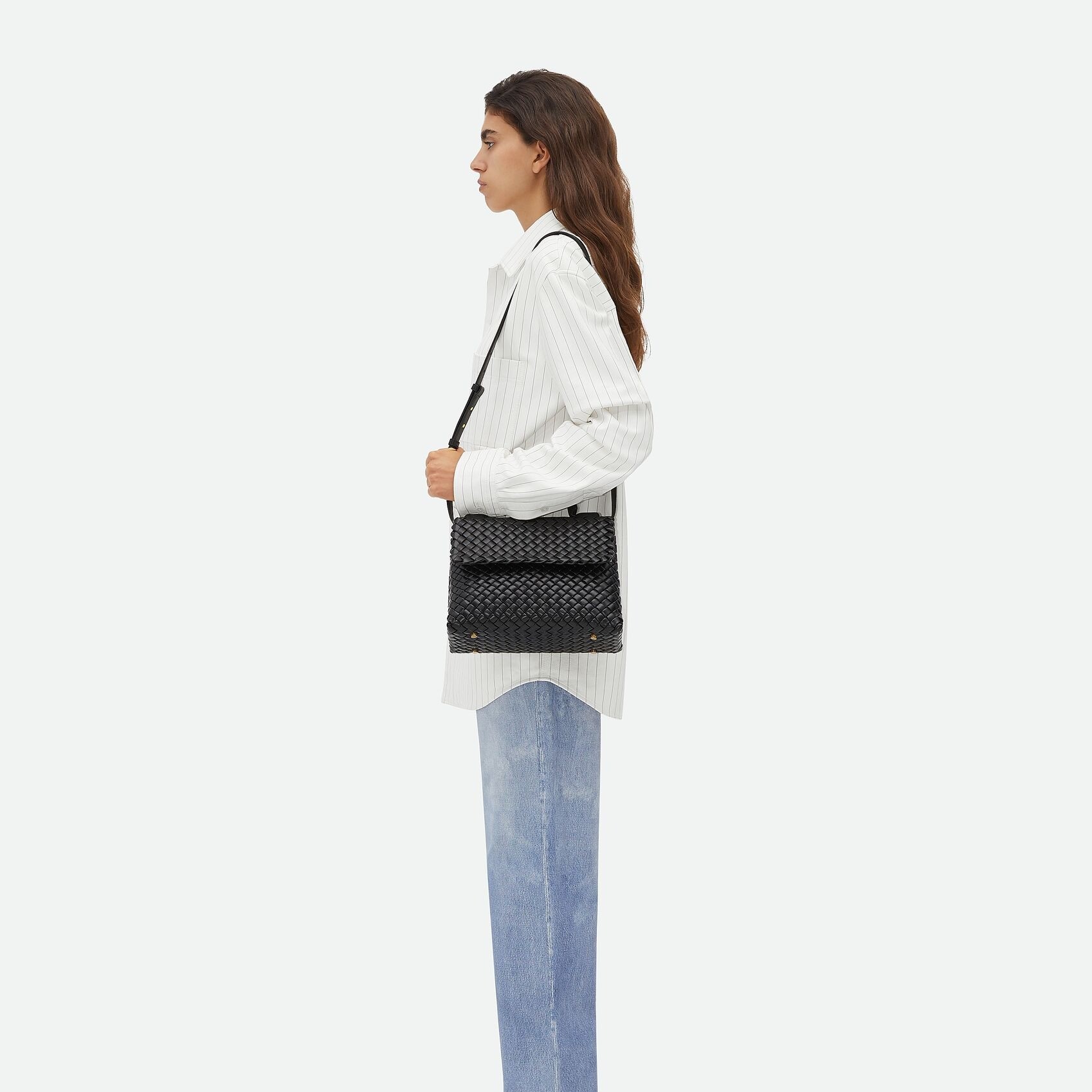 [True-to-ORIGINAL] B0tt*ga Ven*ta Patti Shoulder Bag Black For Women 26cm/10.2in 776783V3RG11019