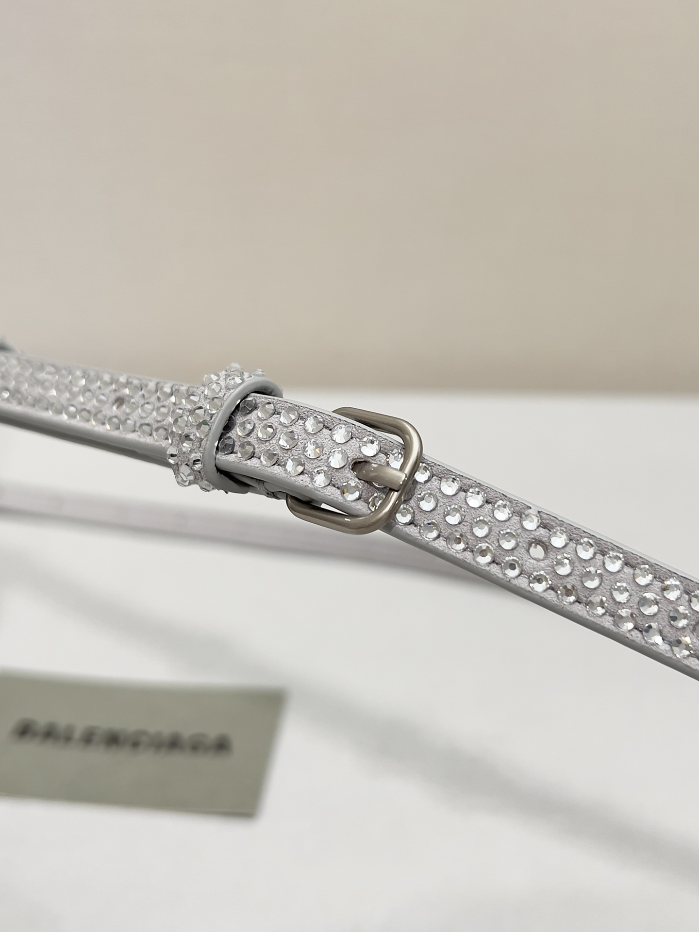 [True-to-ORIGINAL] Ba1en*iaga Furry Hourglass Small Handbag With Rhinestones In Grey For Women 24cm/9.4in