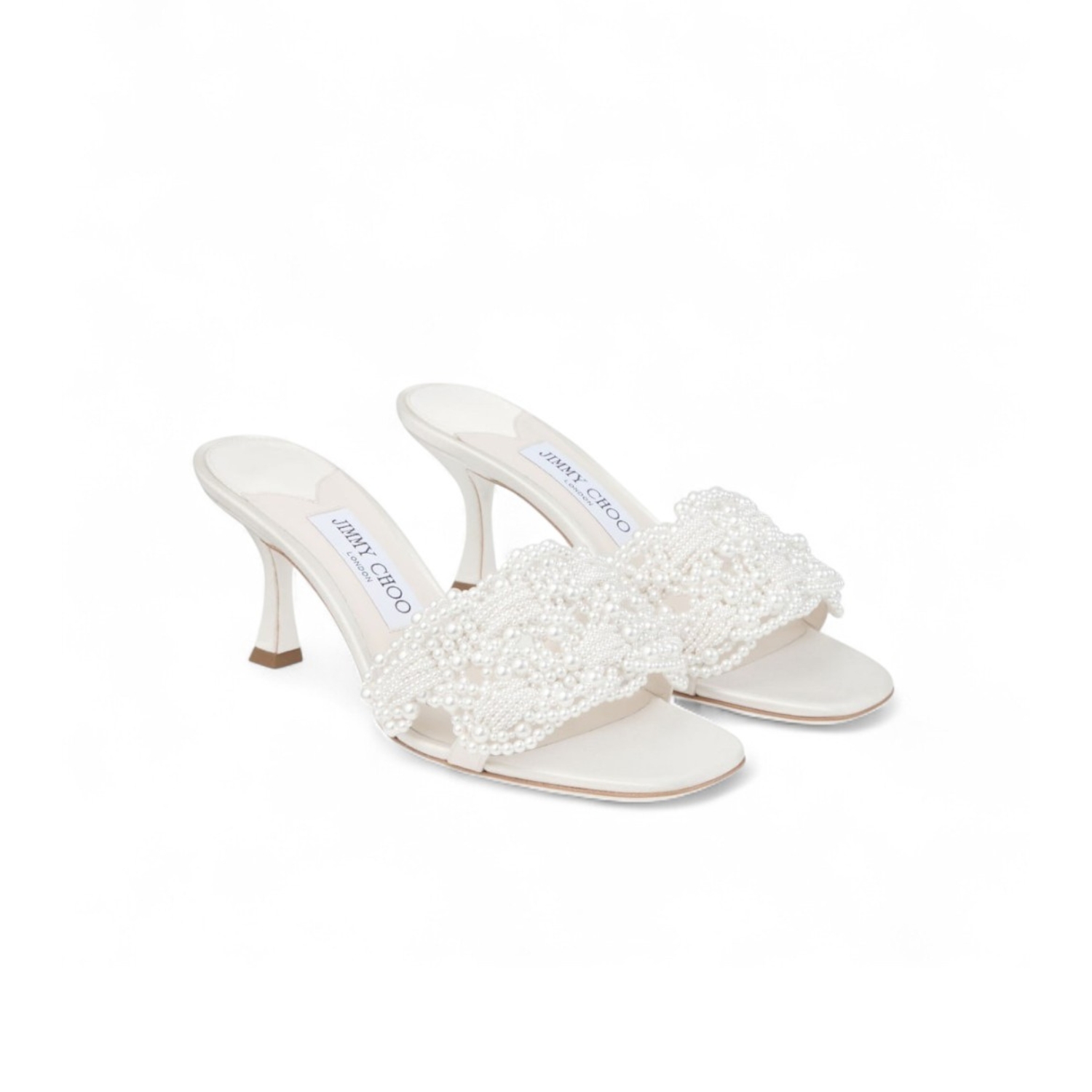 J1m*y Ch00 Cary Mule 70 Ivory/White For Women CARYMULE70OBD