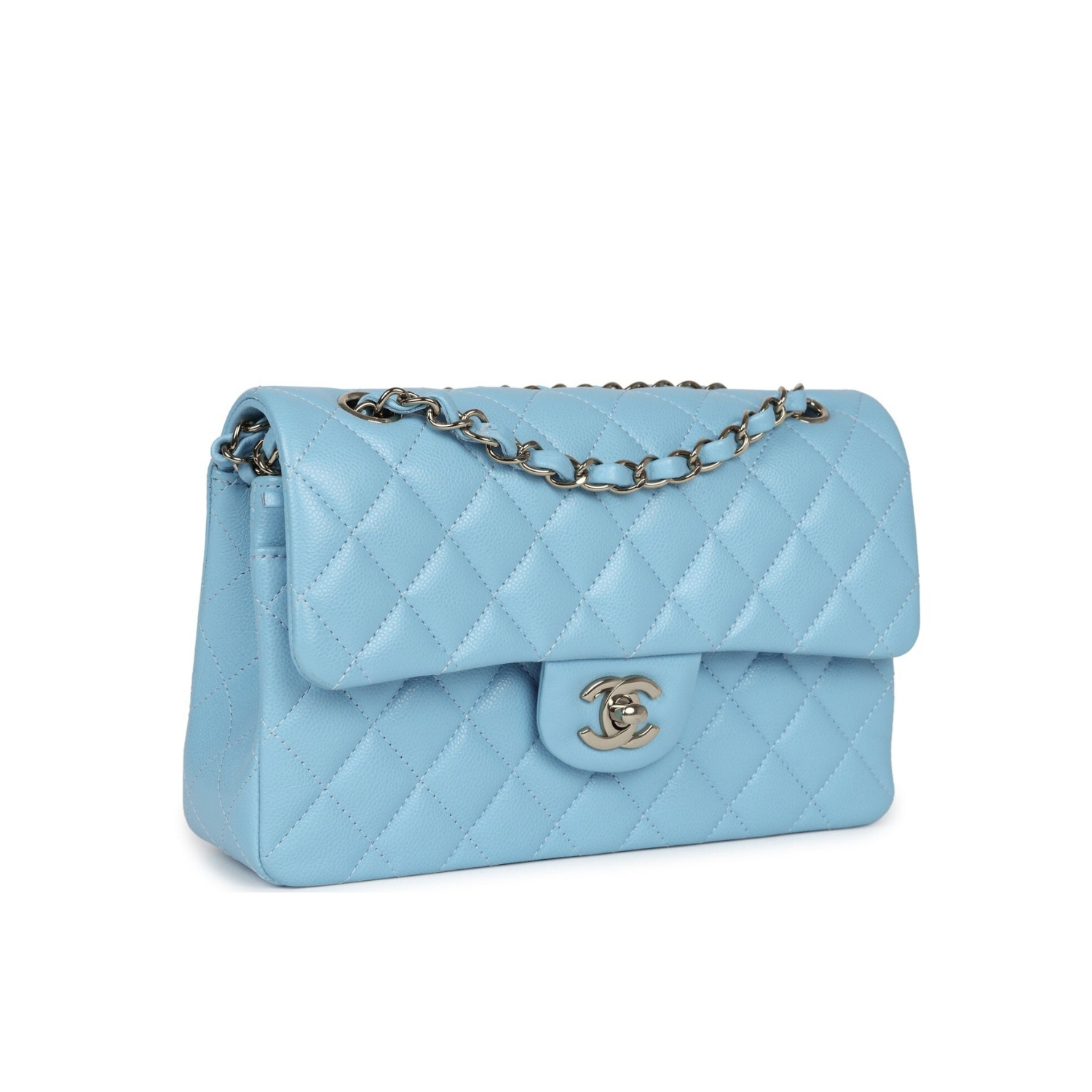 [True-to-ORIGINAL] Ch**el Small Classic Double Flap Bag Light Blue For Women 9in/23cm