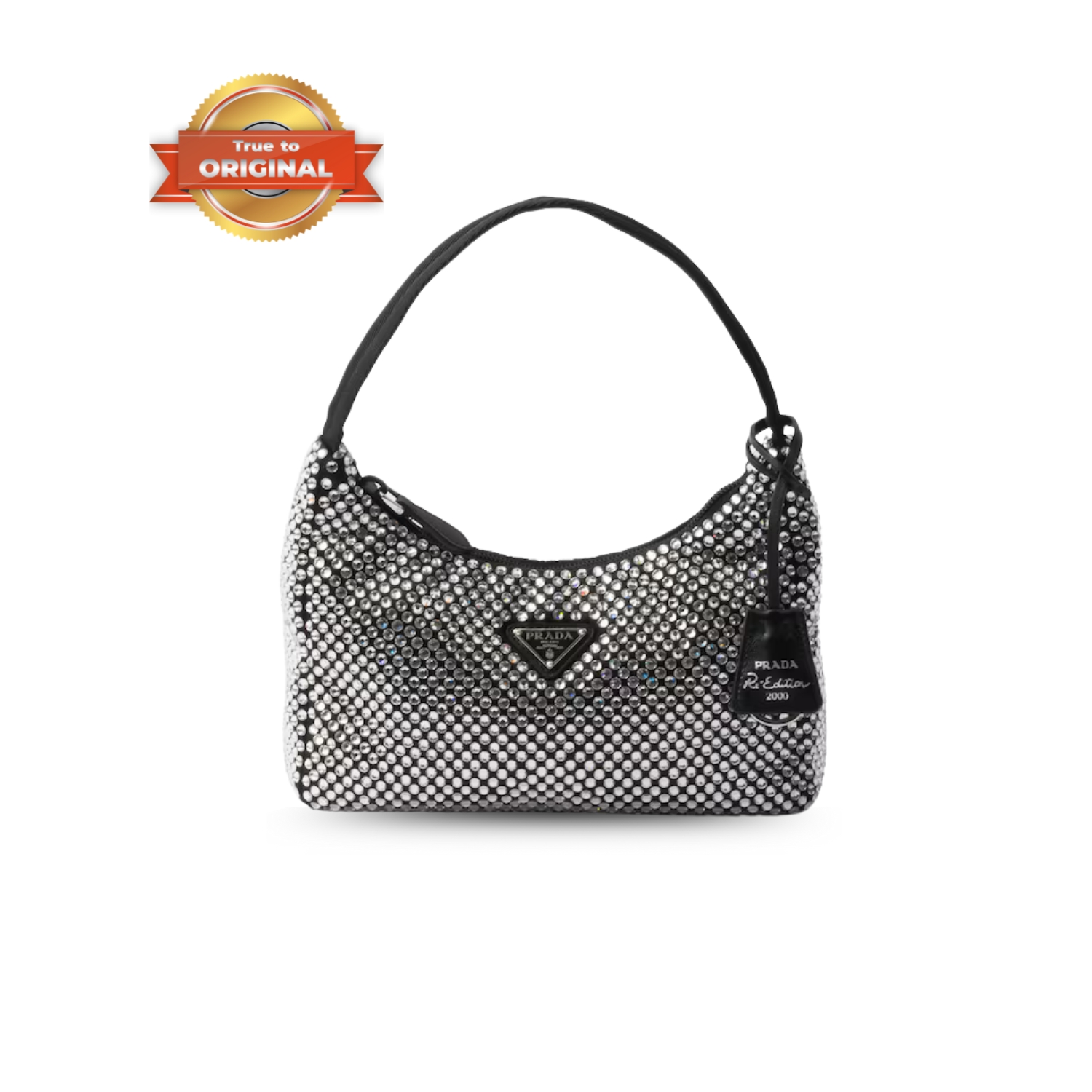 [True-to-ORIGINAL] Pra*a Satin Mini-Bag With Crystals Silver For Women 8.6in/22cm 1BC515_2AWL_F0T7O_V_OOO