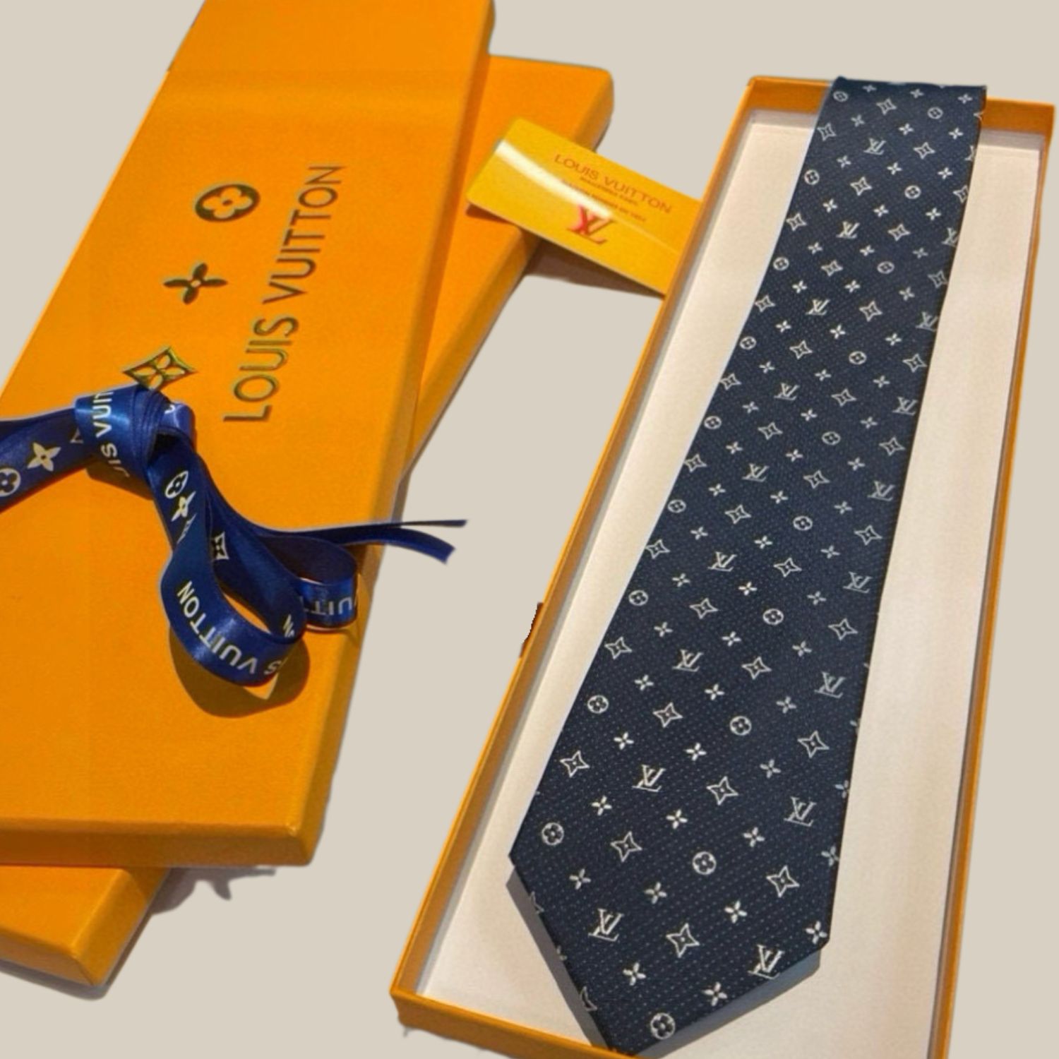 L0vis Vvtt0n Signature Monogram Silk Tie Deep Blue For Men