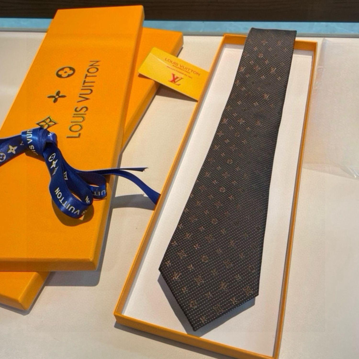 L0vis Vvtt0n Signature Monogram Silk Tie Deep Brown For Men