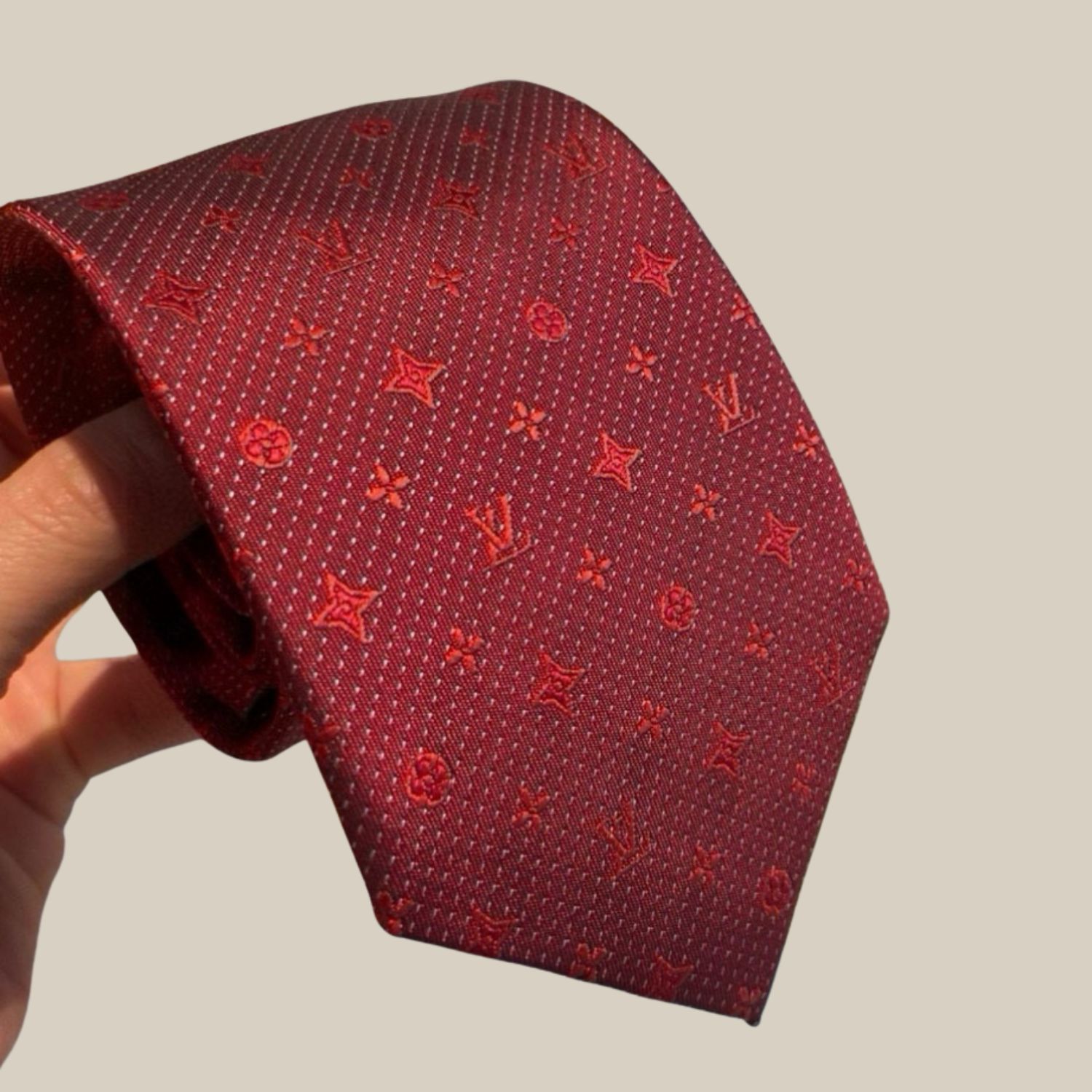 L0vis Vvtt0n Signature Monogram Silk Tie Deep Crimson Red For Men