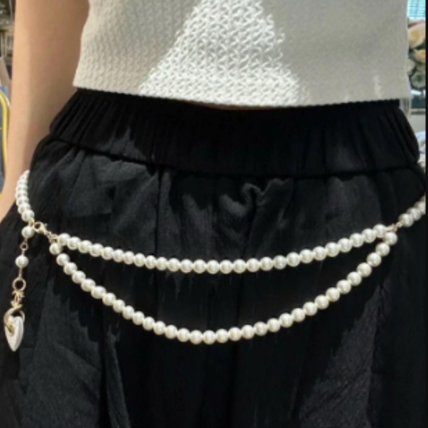 Ch**el 24 Milky White Heart Shaped Pearl Waist Necklace For Women