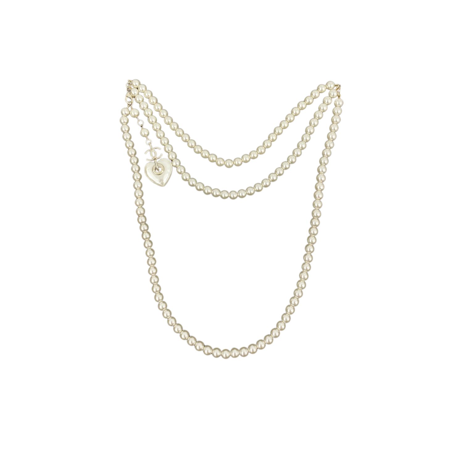 Ch**el 24 Milky White Heart Shaped Pearl Waist Necklace For Women