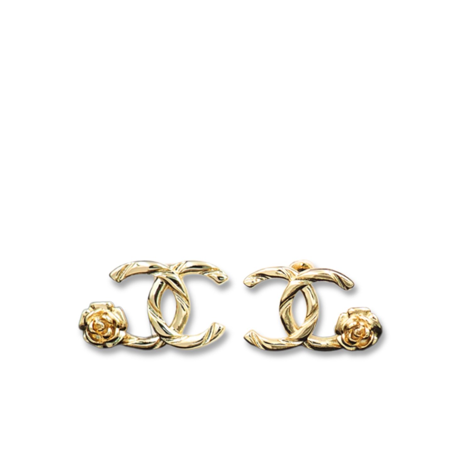 Ch**el CC Logo Earrings With Camellia Flower Detail Gold For Women