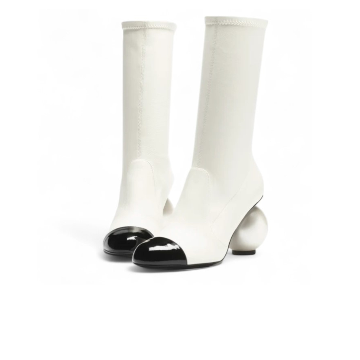 Ch**el Mid-Calf Boots White/Black For Women G46776-B22203-U4187