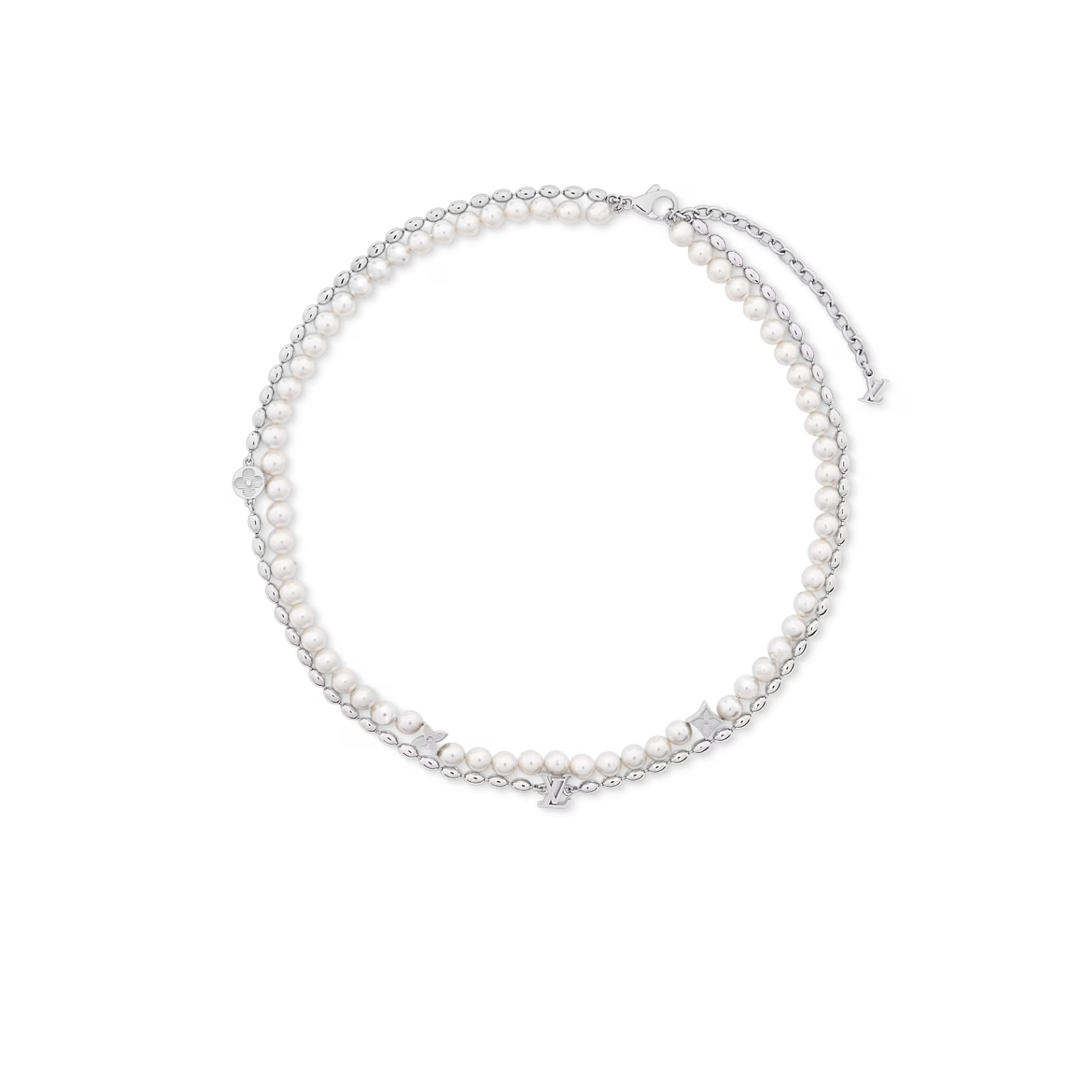 L0vis Vvtt0n Pearls Fusion Necklace Silver-Toned For Men M01781