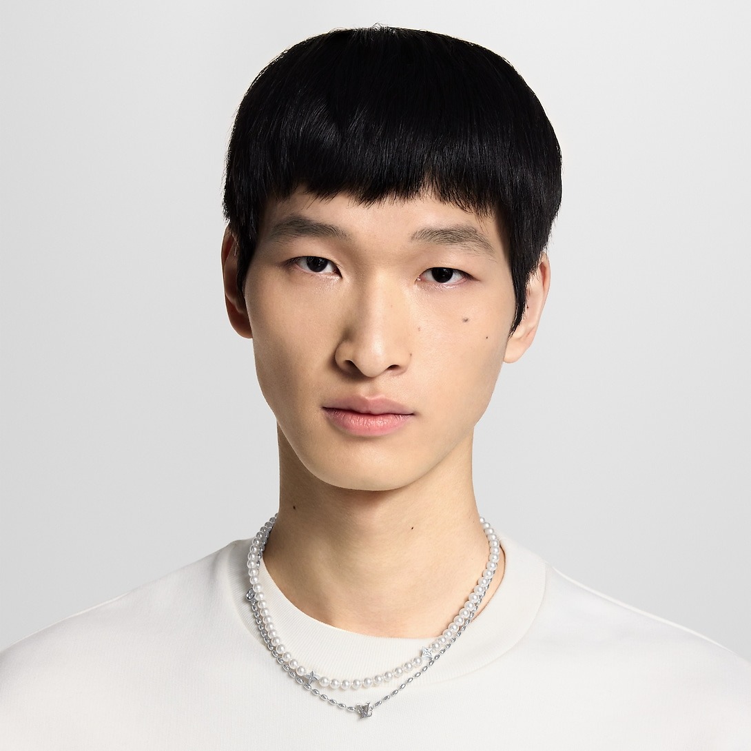 L0vis Vvtt0n Pearls Fusion Necklace Silver-Toned For Men M01781