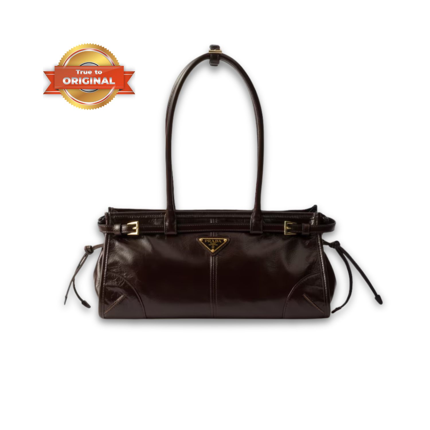 [True-to-ORIGINAL] Pra*a Bonnie Medium Shoulder Bag Dark Brown 32cm/13in – 1BA426_2CYR_F01D6_V_MOO